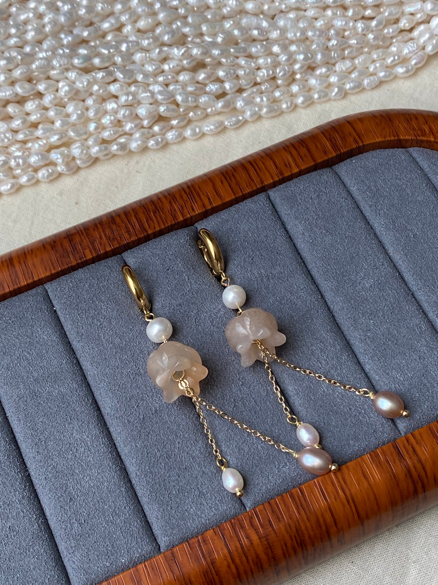 Lily of the Valley Earrings Flower Agate Pearl Dangle Earrings Elegant Handmade Drop Earrings Bridesmaid Gift for Her Dainty tissue earring