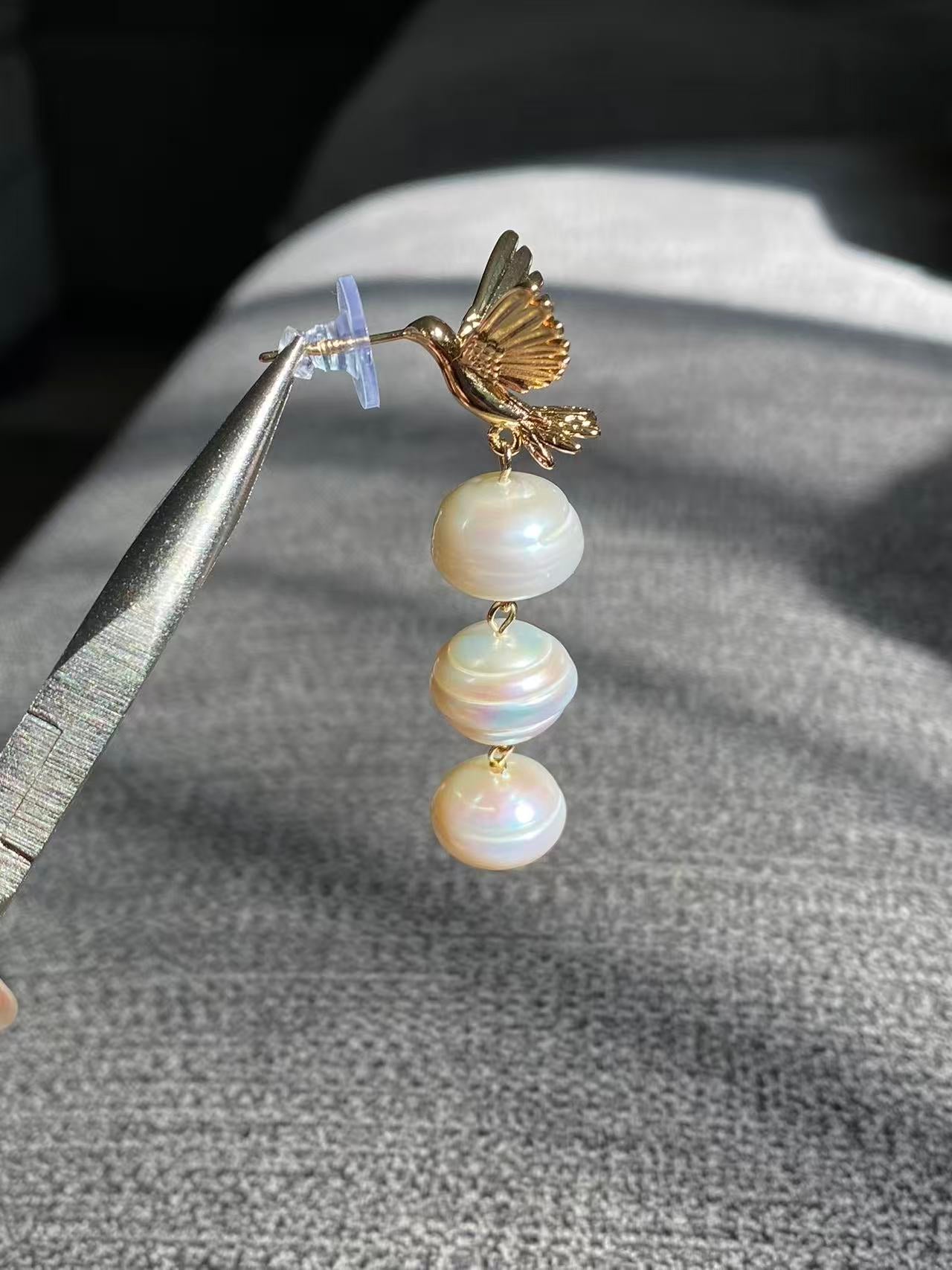Triple Baroque Pearl Drop Earrings Gold Hummingbird Jewelry