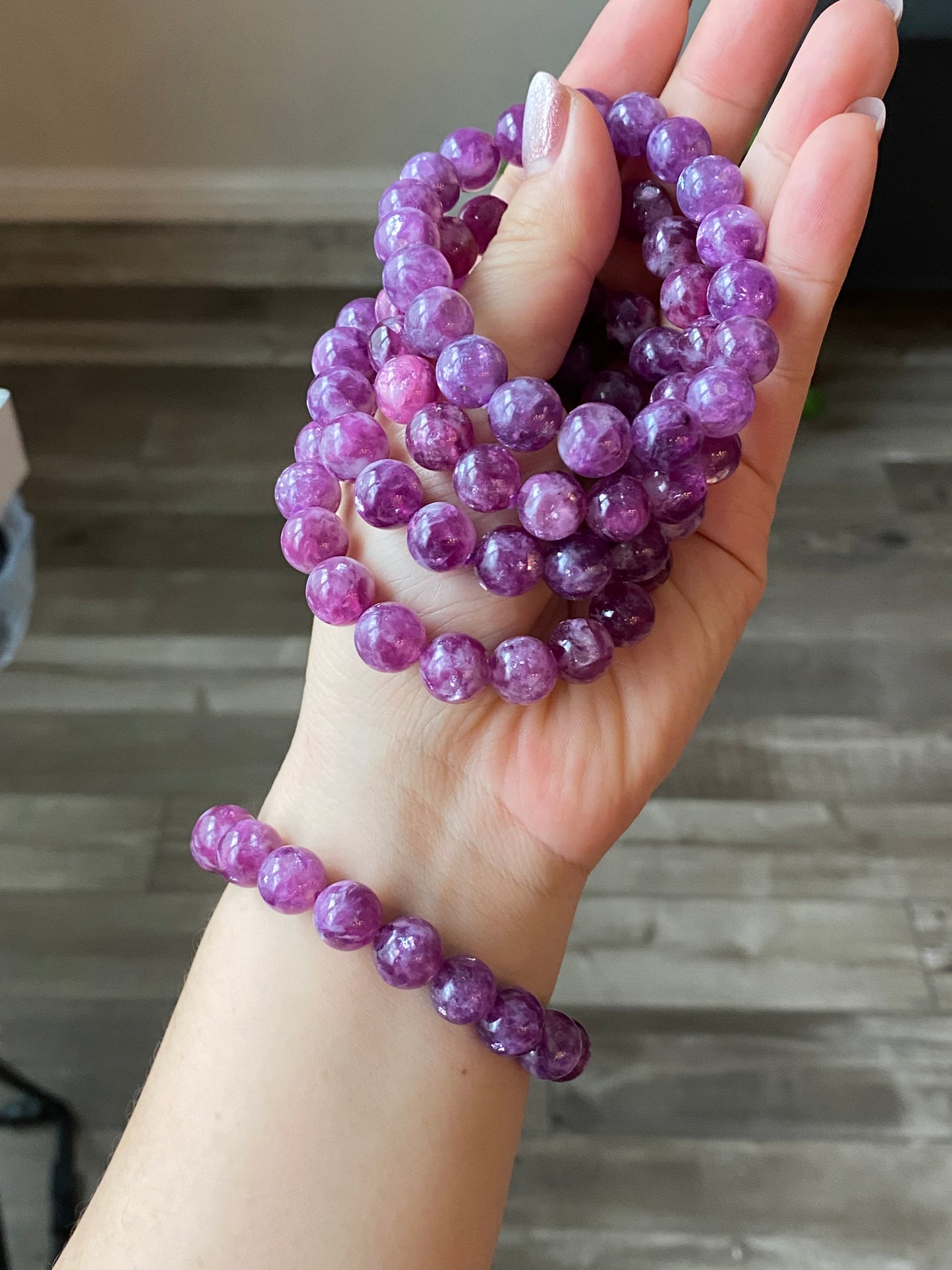 AAAA grade natural purple Lepidolite bracelet, Mica Rutilated Quartz gift for her