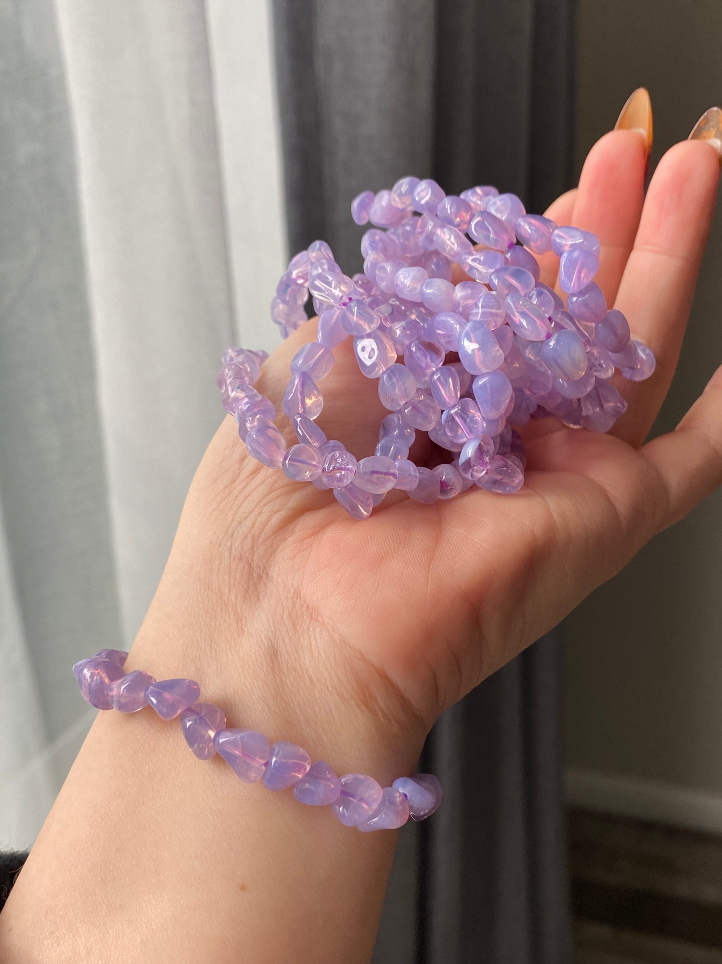 Raw Natural Lavender Milky Amethyst Gradient candy nuggest beads handmade dainty bracelet birthday gift for her