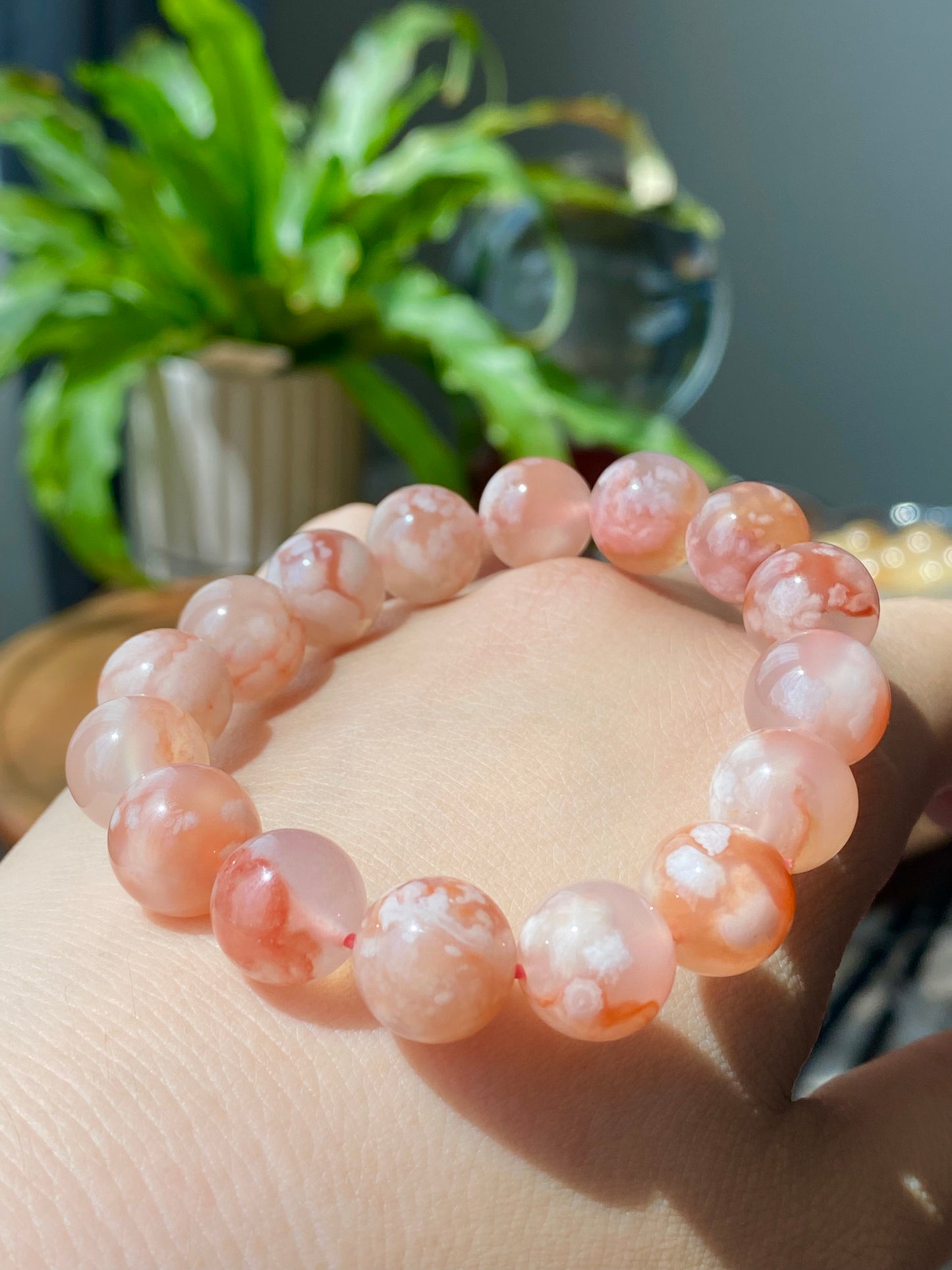 High end grade red tone clear clean flower agate smooth polish round cherry blossom agate,gift for her