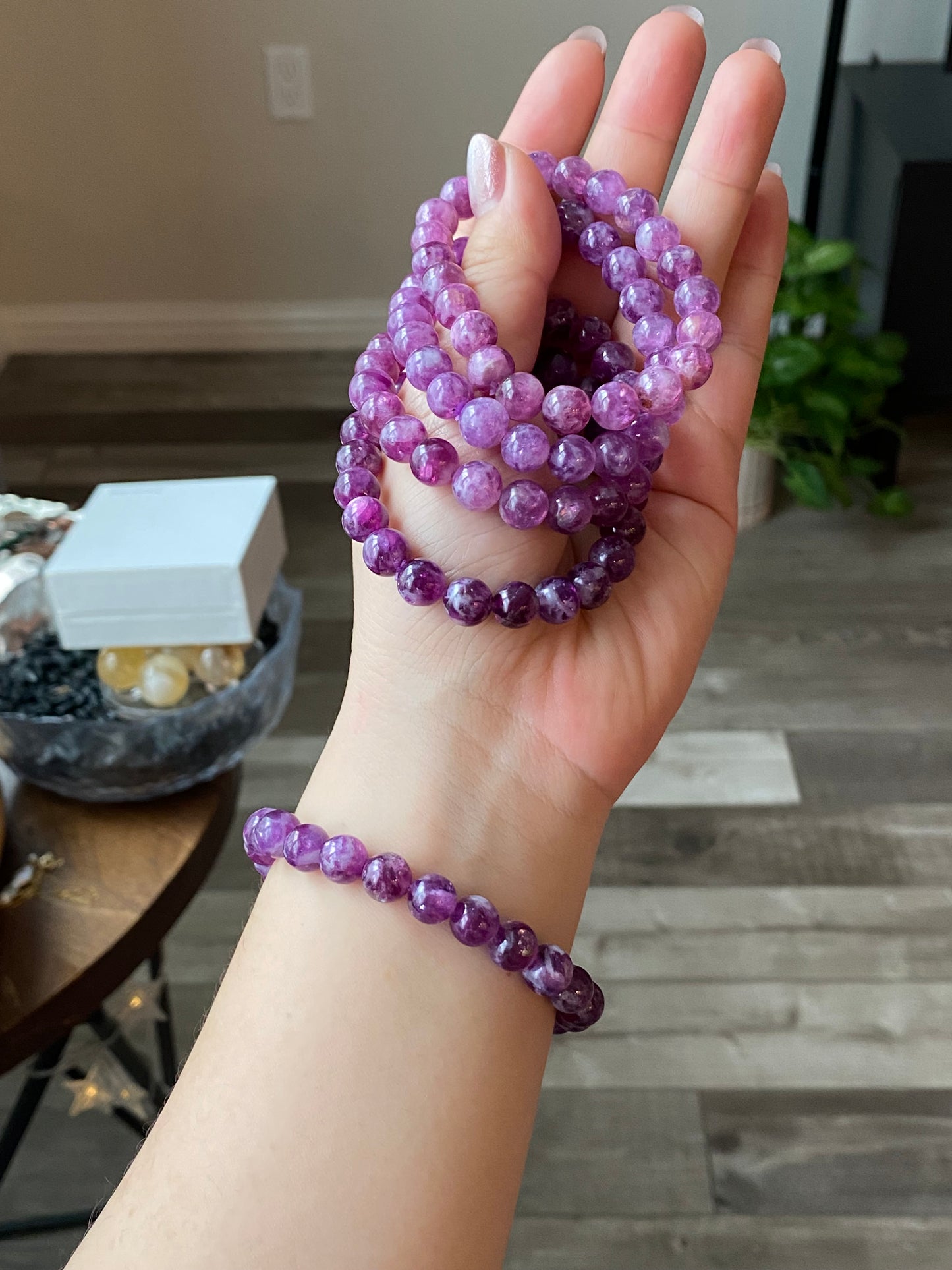 AAAA grade natural purple Lepidolite bracelet, Mica Rutilated Quartz gift for her