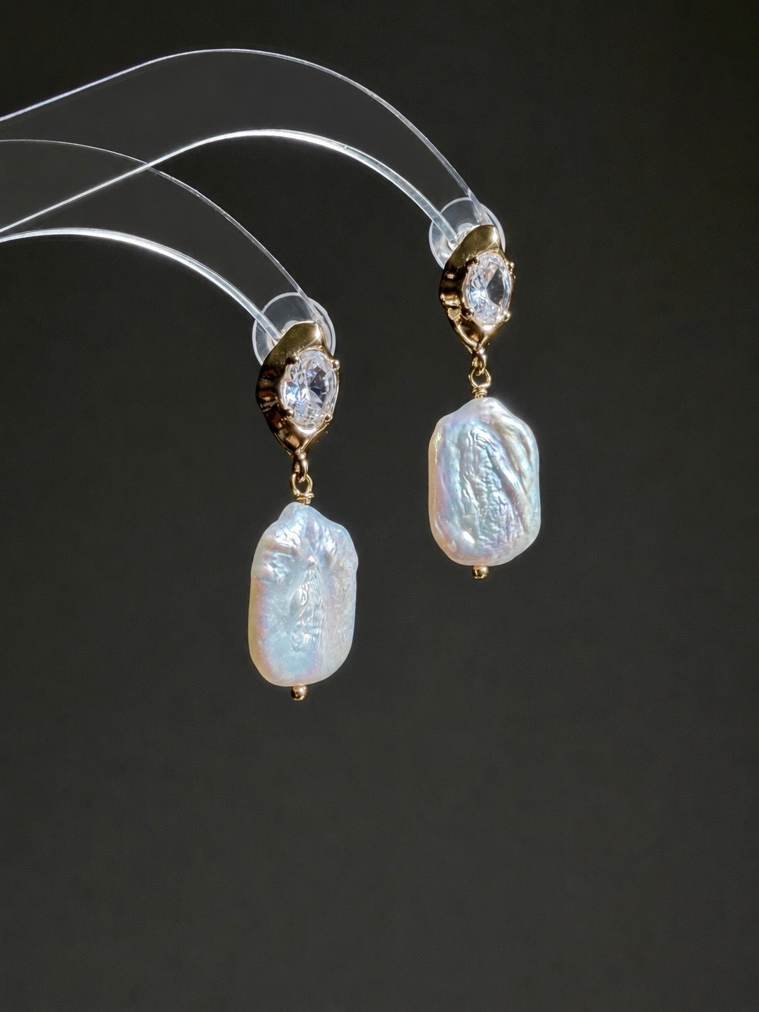 Marquise Cubic Zirconia Baroque Pearl Drop Earrings