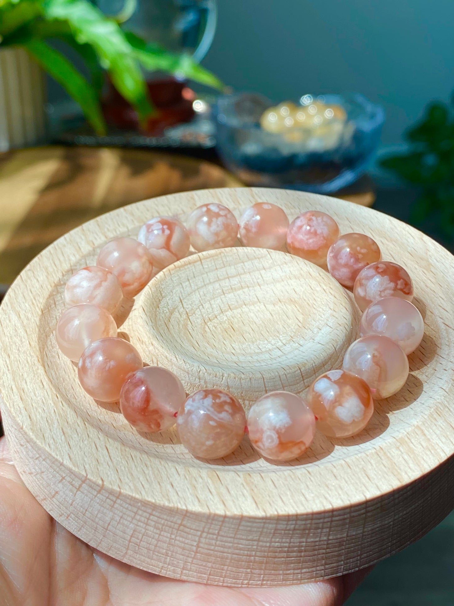 High end grade red tone clear clean flower agate smooth polish round cherry blossom agate,gift for her