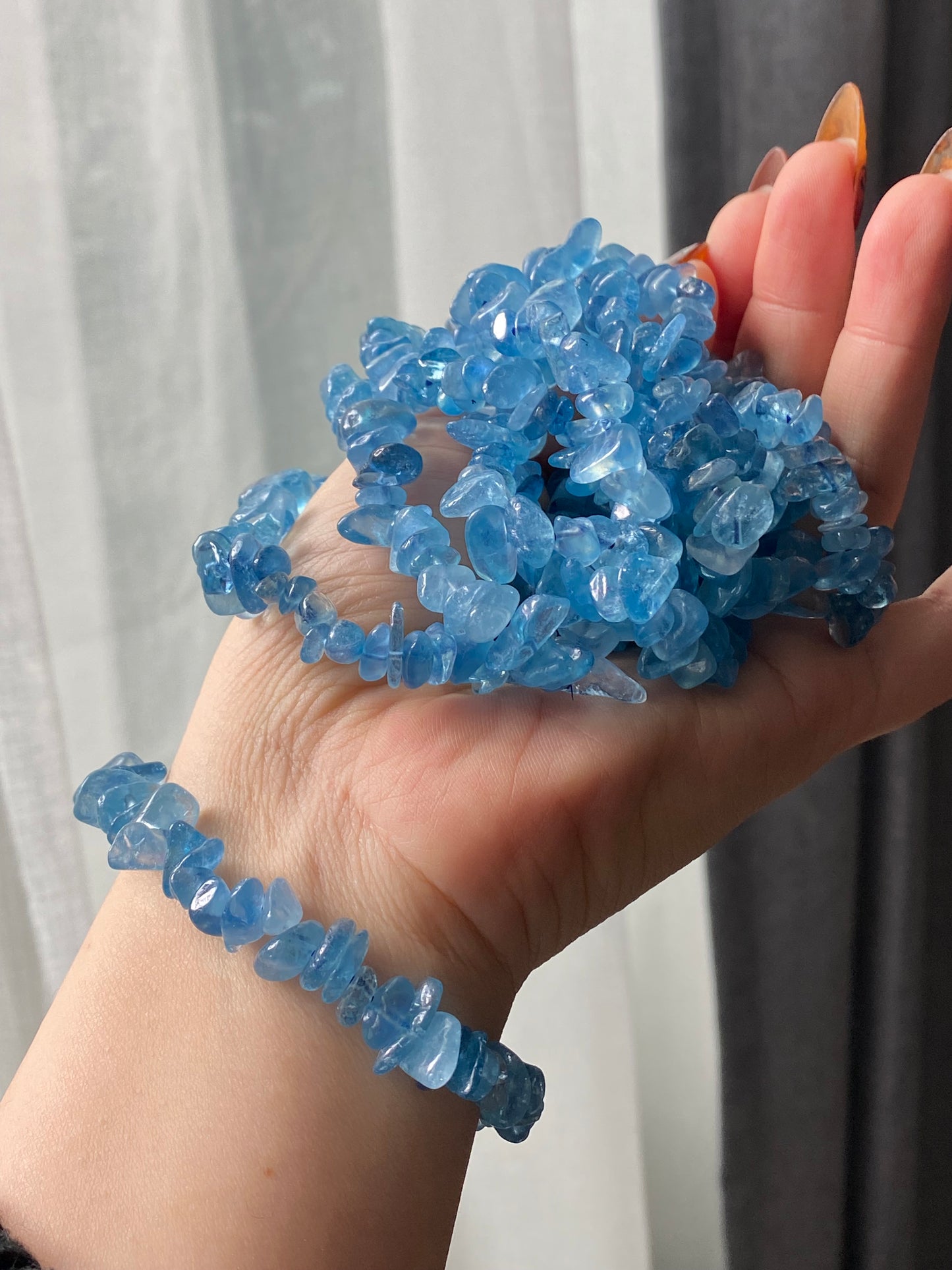 Ocean Blue Natural Aquamarine Raw nuggets handmade bracelet natural gemstone bracelet birthday stone gift for her Calm & Positive Energy
