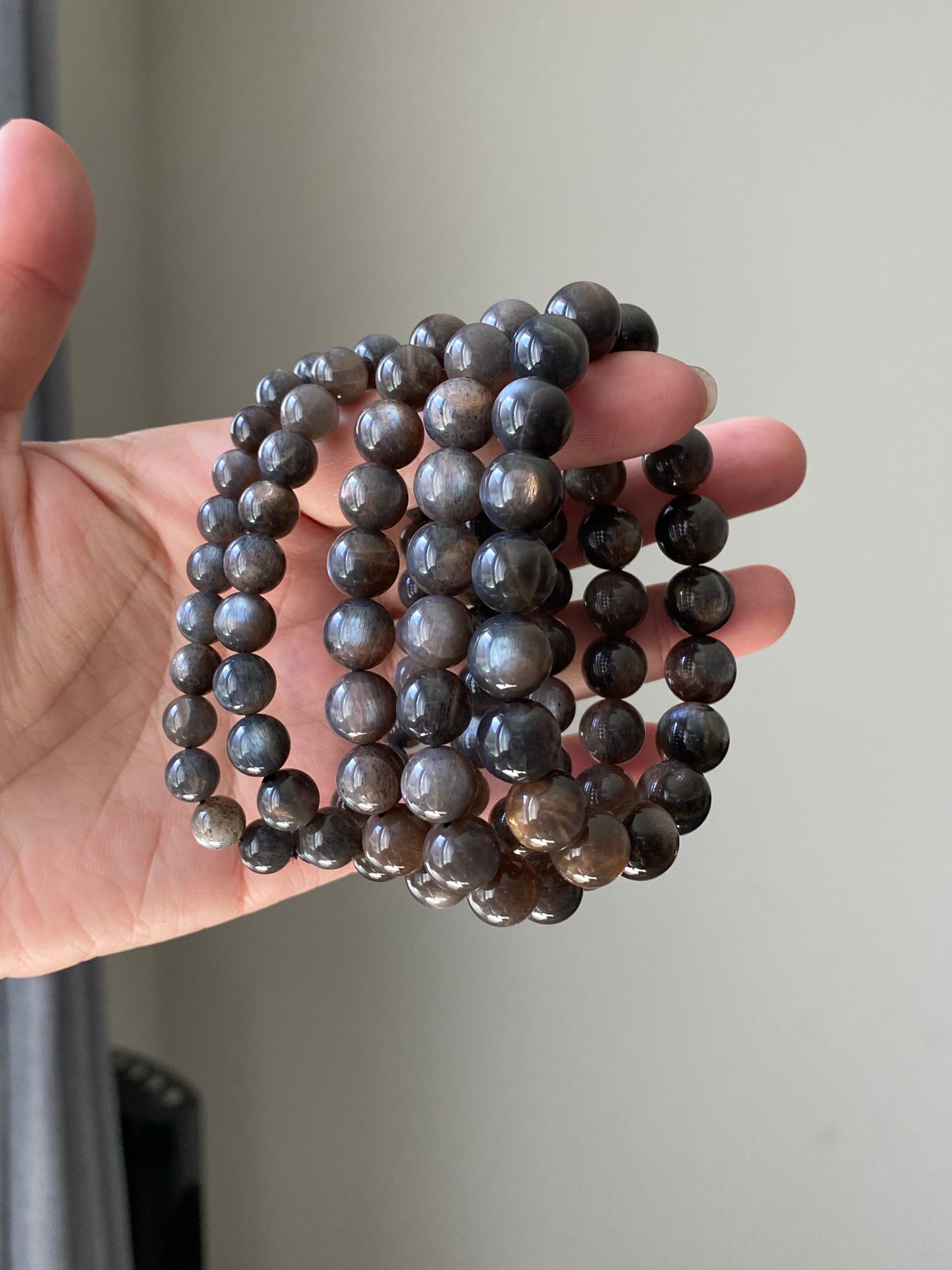 Natural Mystic Gleam Talisman Black sunstone smooth round handmade bracelet father's day gift for him gift for her Inner Guard stone
