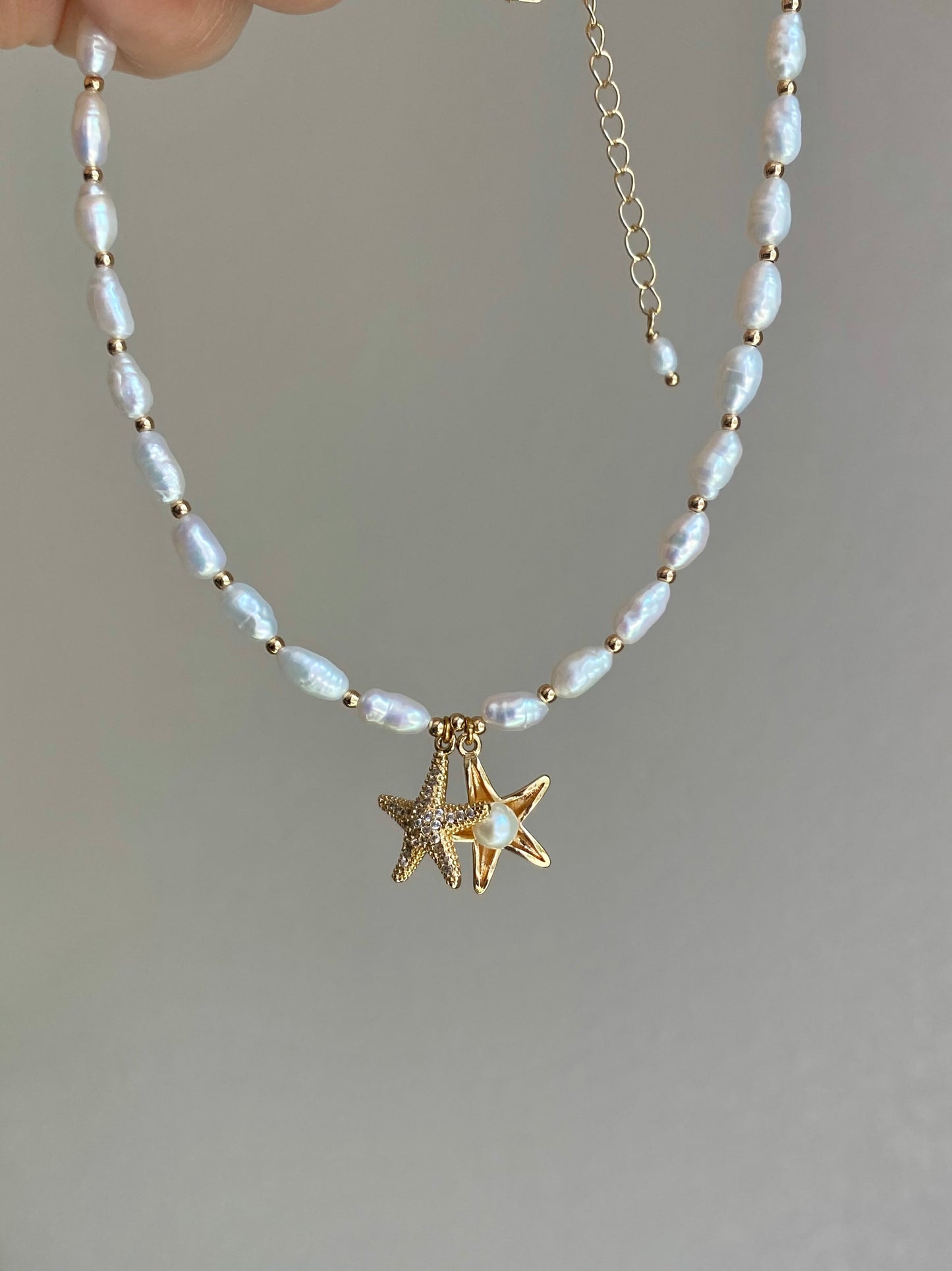 Minimalist Baroque Keshi Pearl Gold Bead Starfish Necklace High Luster Dainty Pearl Layering beach Necklace Bridesmaid Gift for her