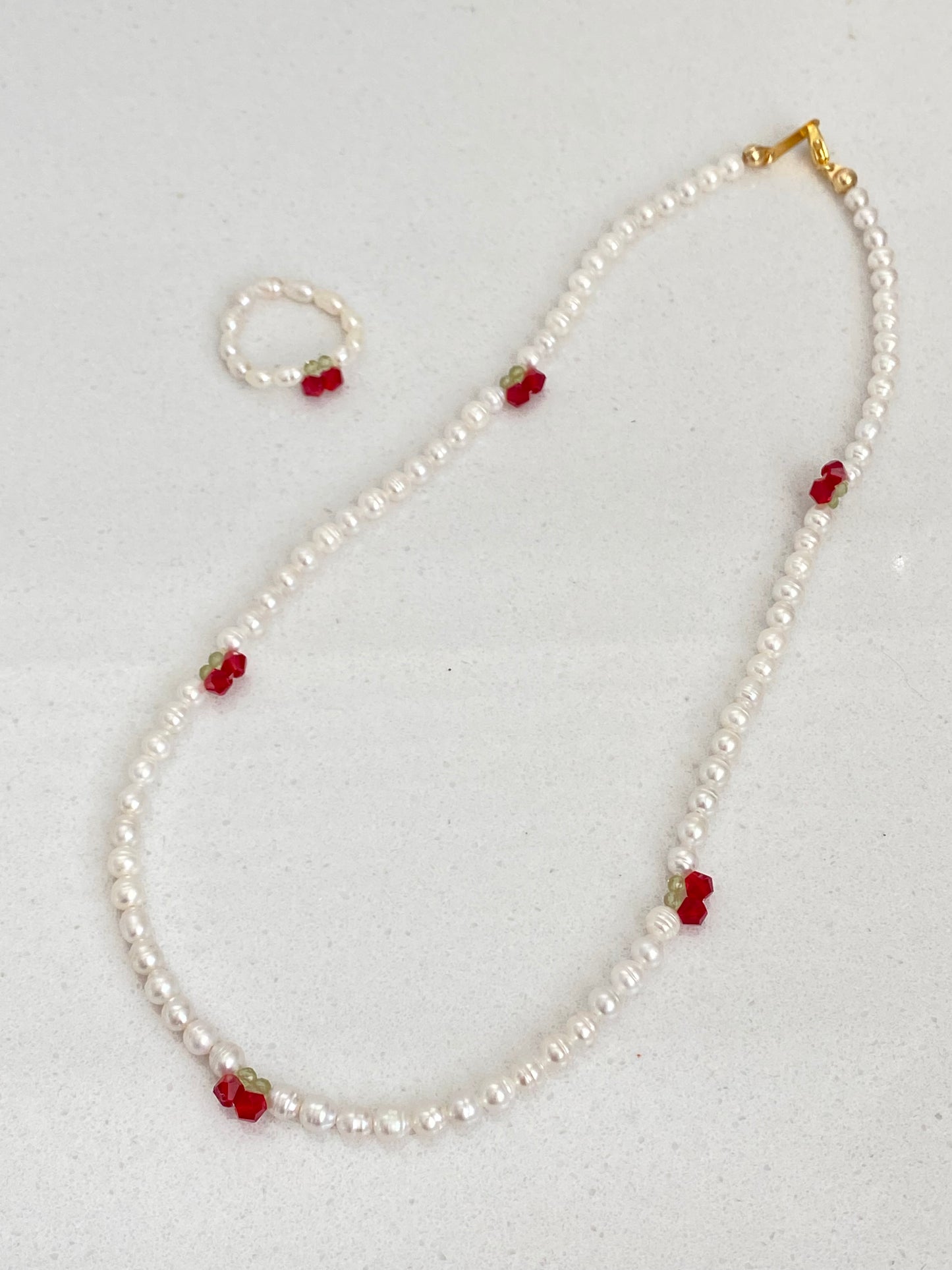 Cherry Pearl Necklace, Freshwater Pearl Choker, Handmade Fruit Jewelry, Dainty Pearl Ring, Summer Pearl Necklace, Cute Jewelry Gift for her