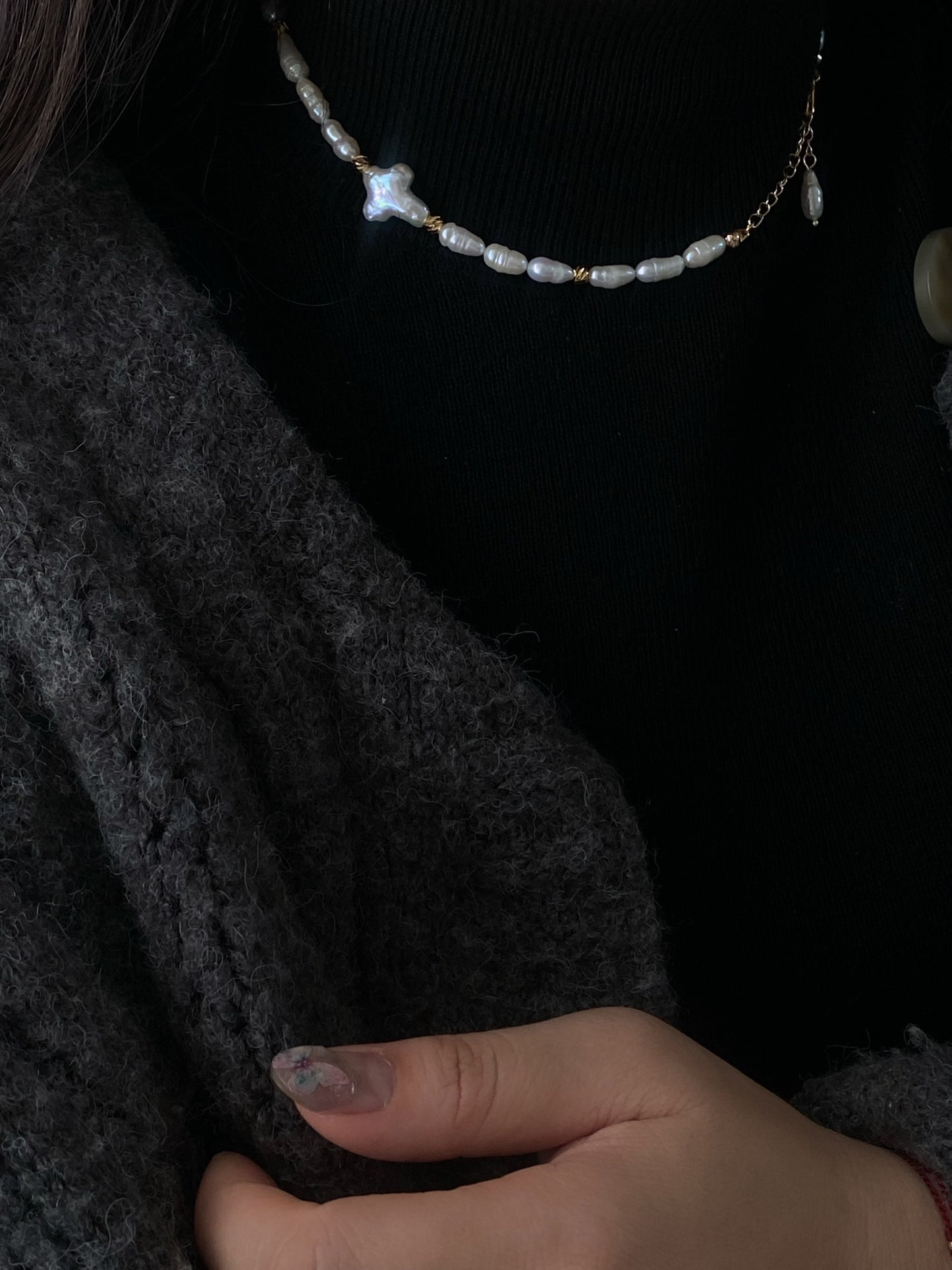 Minimalism Baroque Pearl Heart Cross Bracelet Convertible Choker Necklace Dainty Layering Jewelry gift for her shower gift elegant bracelet