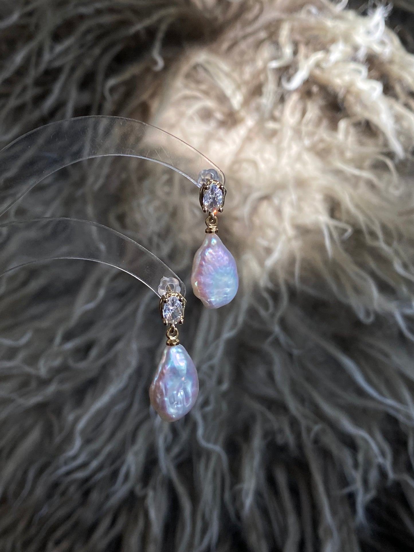 Elegant Rainbow luster Candy Bean Baroque Pearl Dangle Earrings Gold Zircon Dainty Drop Earring gift for her sparkling Wedding Earring