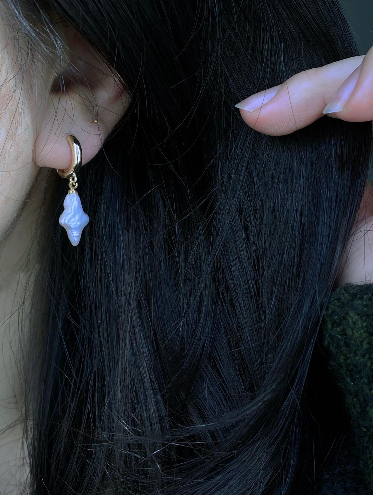 Dainty pearl cross star earrings 14k gold studs-Pearl cross star Minimalism dangle earrings cross star Bridesmaid Gift for her anniversar