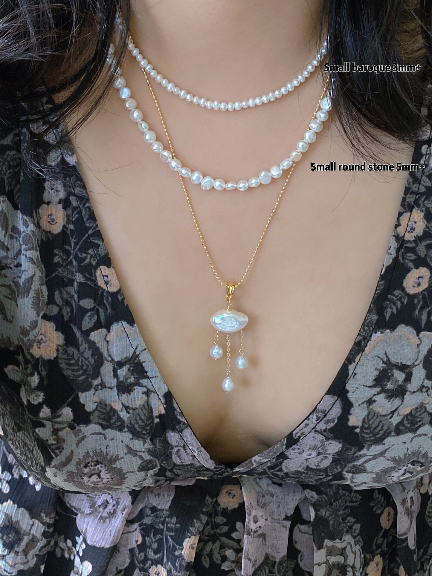 Cloud Moon Light Baroque Pearl Necklace Pendant Dangling Earrings Multi-Wear Jewelry