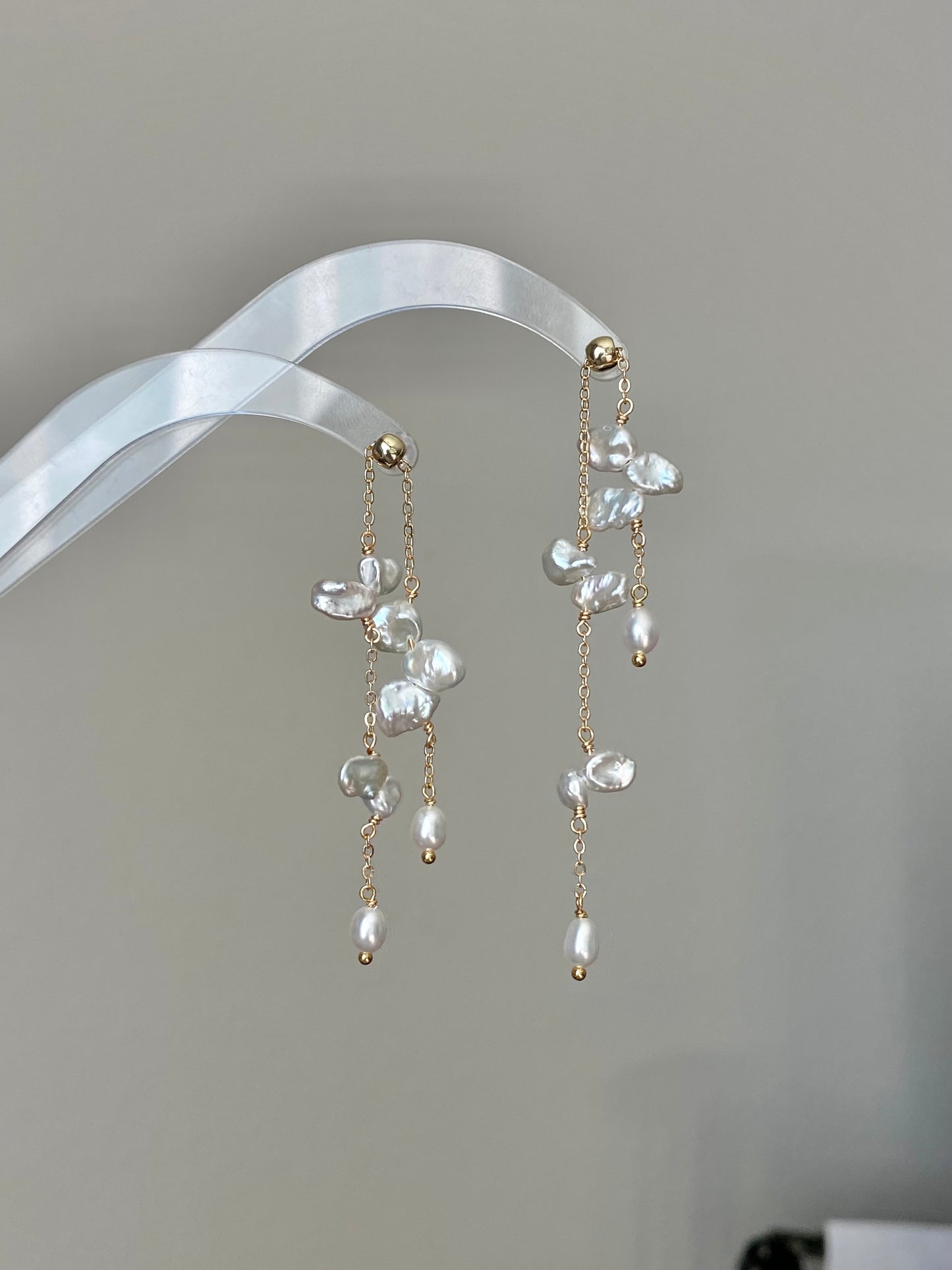 Handmade Baroque Petal Pearl Drop Earrings Adjustable Length Tassel Earrings Inspired by Wisteria Dainty romance Bridesmaid Gift for her