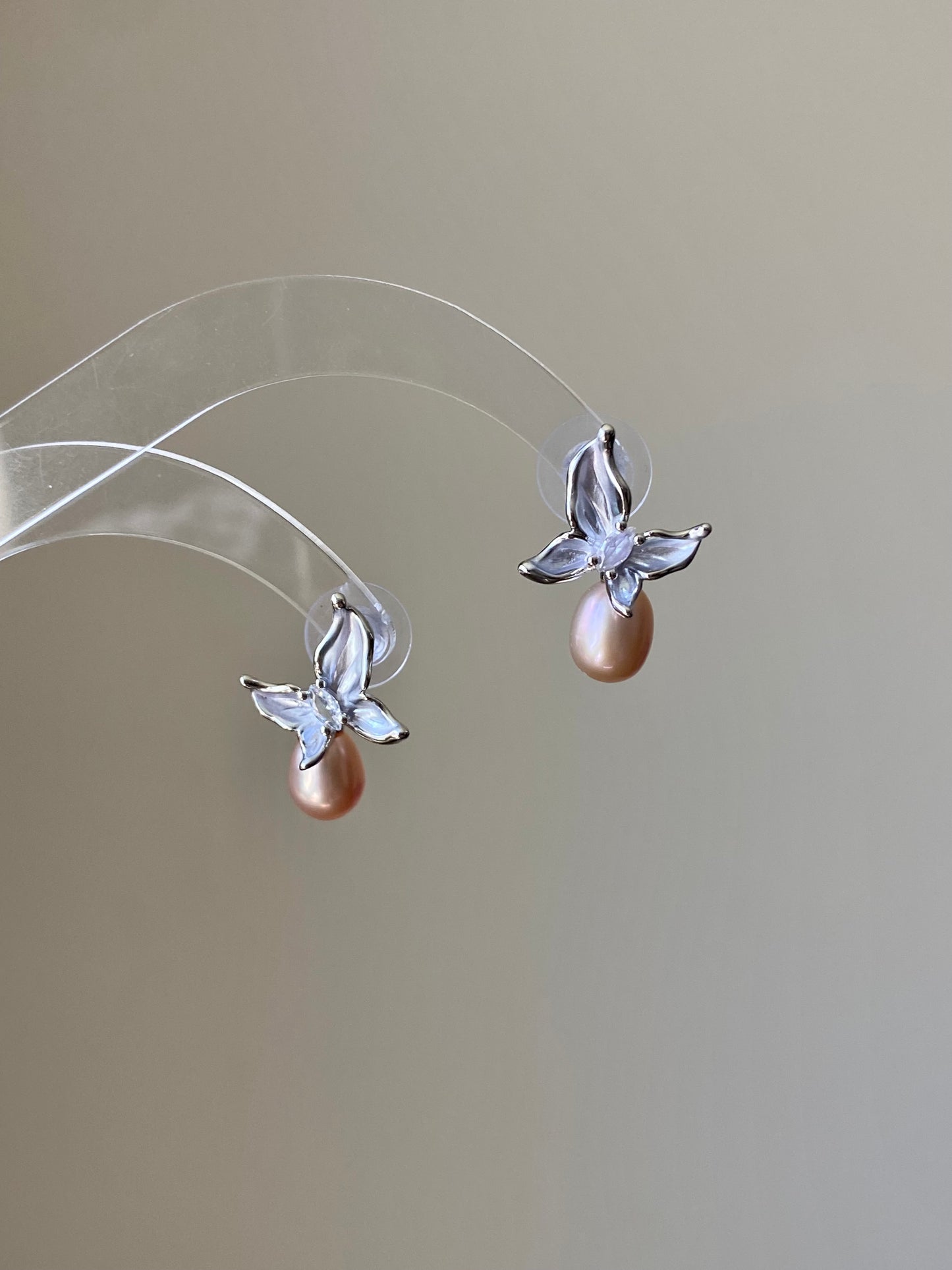 Handmade Dainty Butterfly Enamel Pearl Earrings Pink Drop Pearl Earrings Elegant Butterfly Studs Bridesmaid Gift for Her mothers day gift