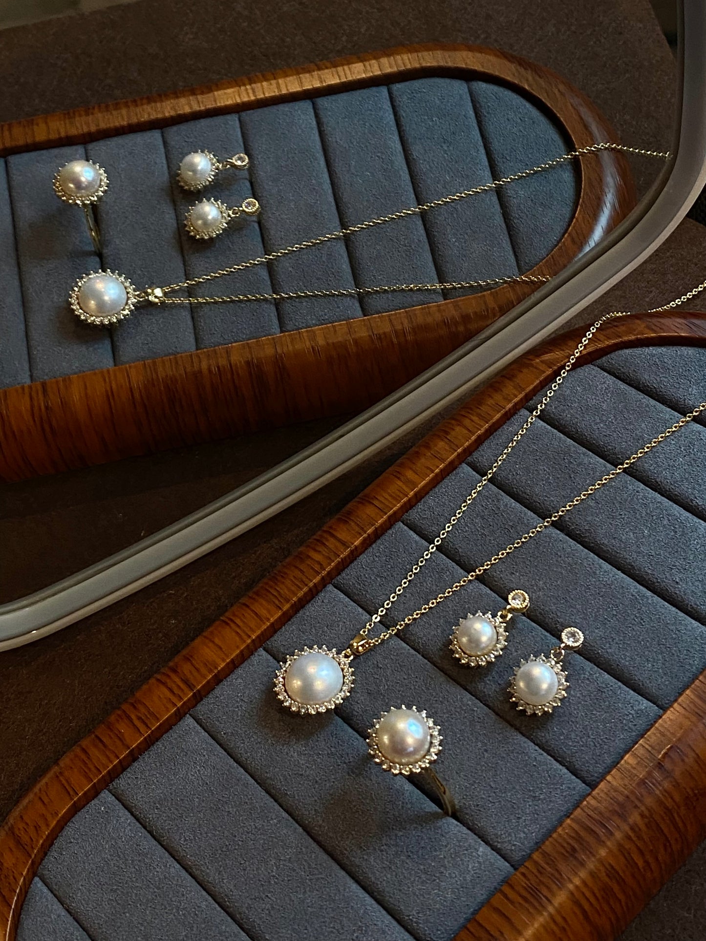 Sun-Inspired Pearl Jewelry Set - Valentine’s Day & Mother’s Day Gift | Necklace, Earrings, and Ring for Timeless Love handmade gift for her