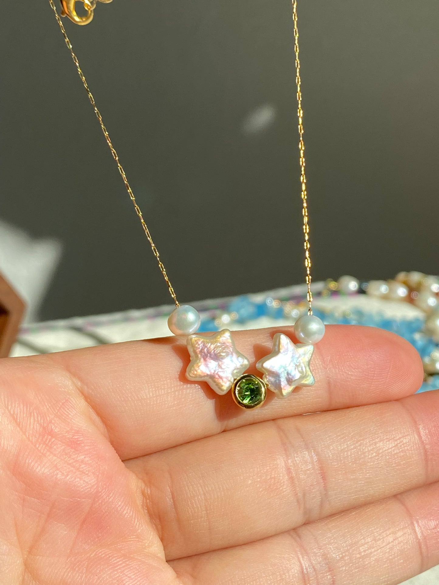 Dainty Celestial Baroque Pearl Star Choker Necklace,Custom Birthstone Pearl Necklace, Elegant Jewelry, Minimalist Bridesmaid Gift for Her
