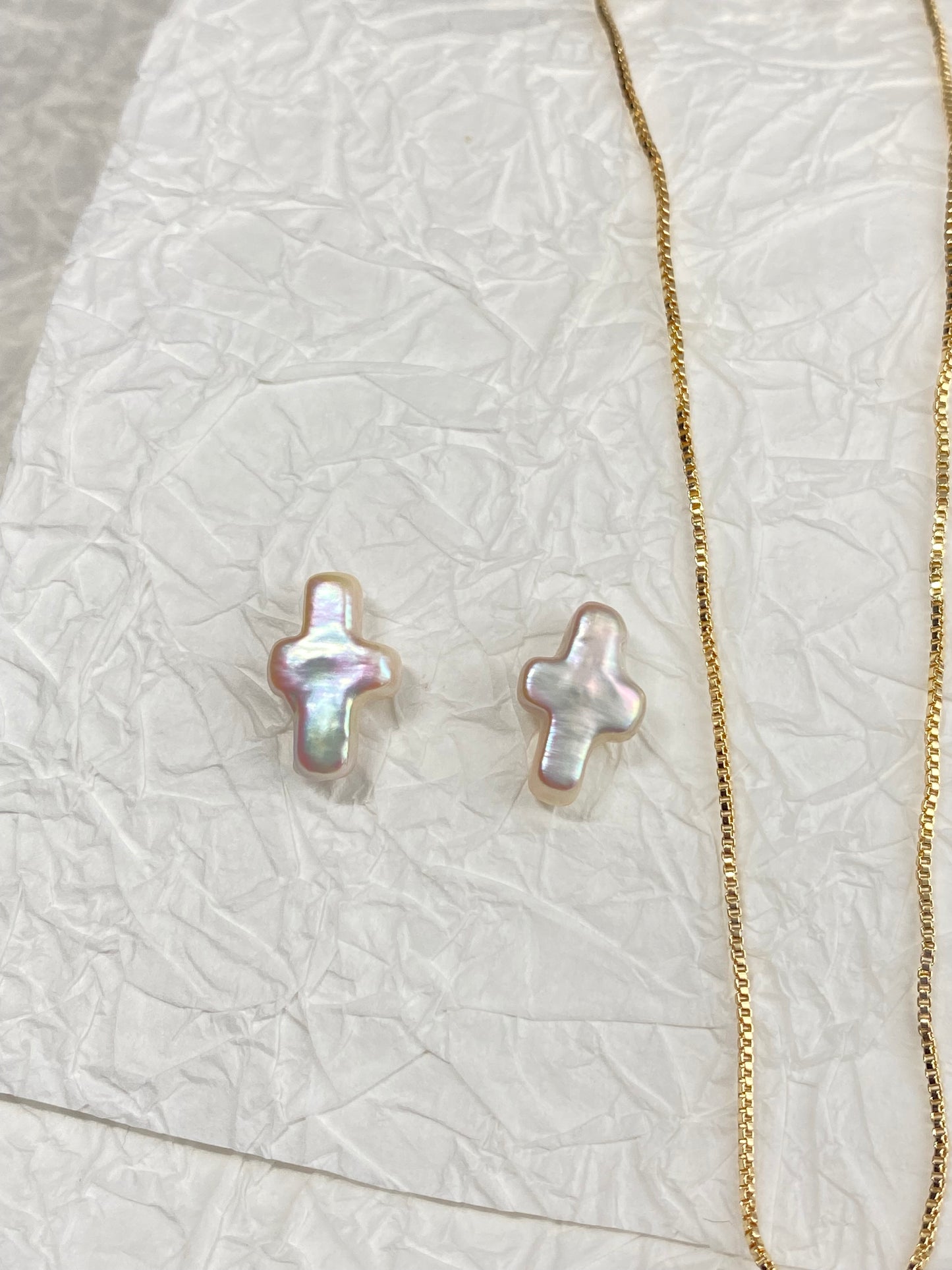 Freshwater baroque pearl cross hoop earring stud earring