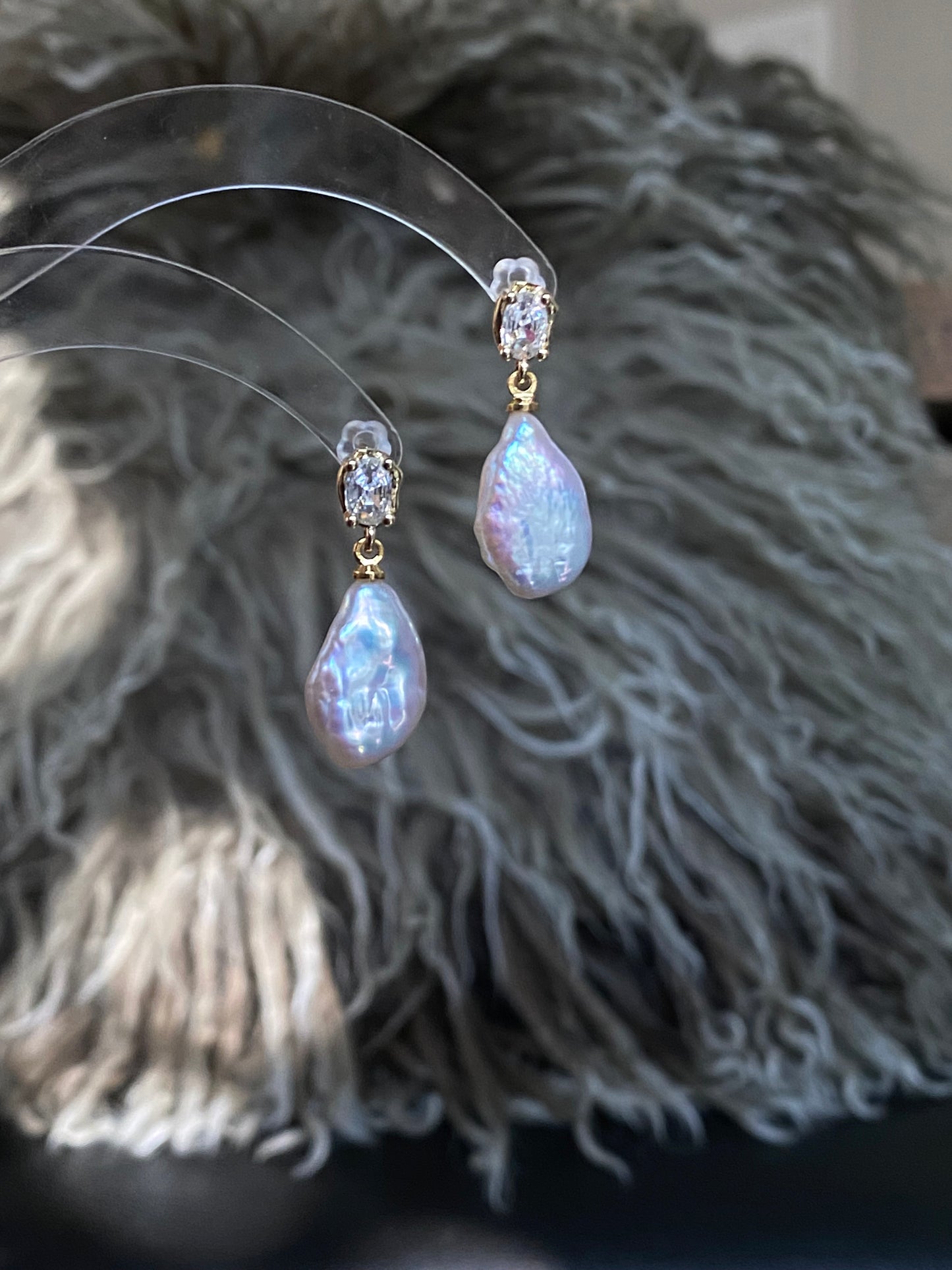 Elegant Rainbow luster Candy Bean Baroque Pearl Dangle Earrings Gold Zircon Dainty Drop Earring gift for her sparkling Wedding Earring