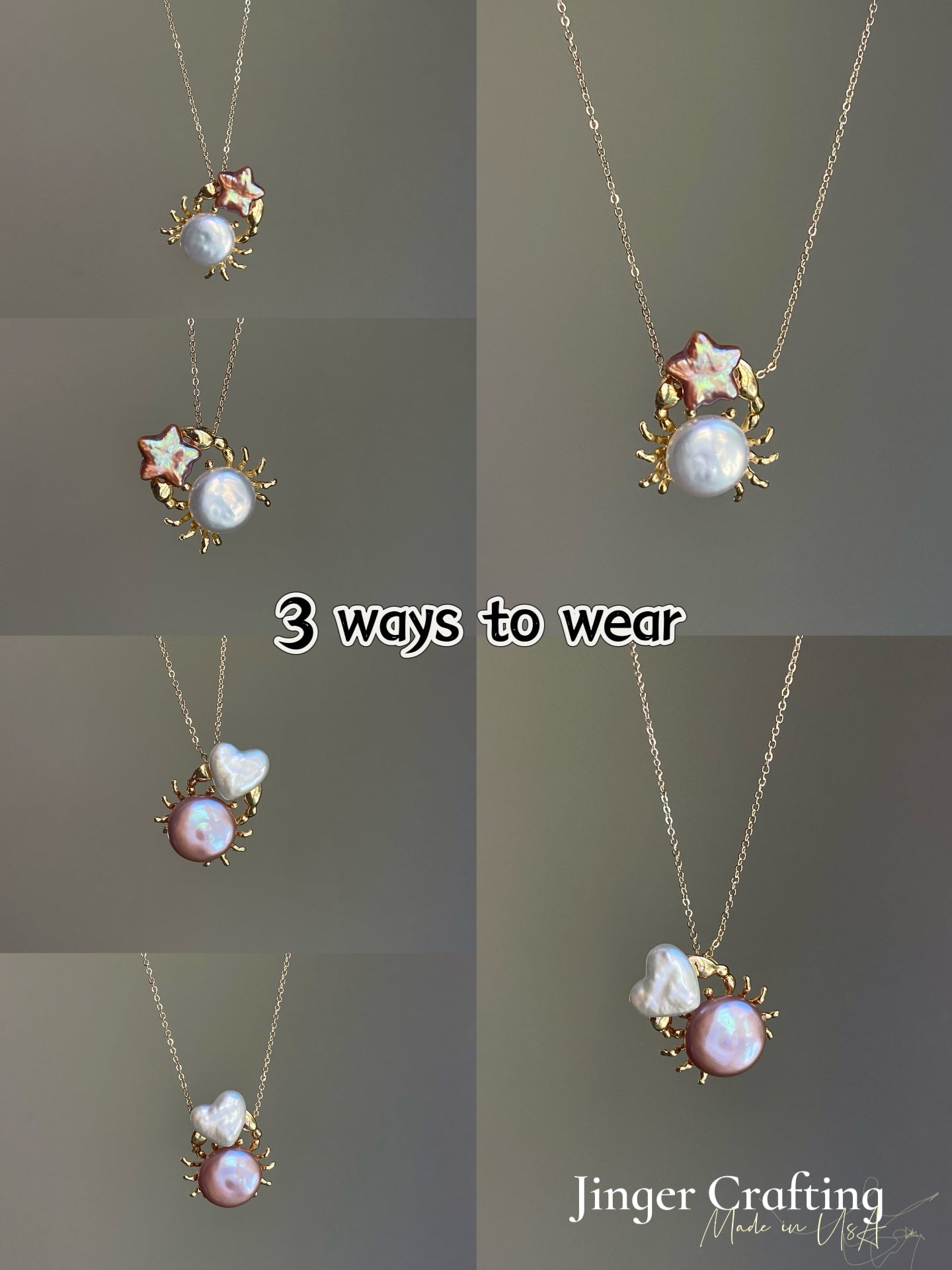 Celestial Crab Pearl Pendant Necklace - Cancer Zodiac Sign Jewelry, Heart & Star Baroque Pearl Charm for Her