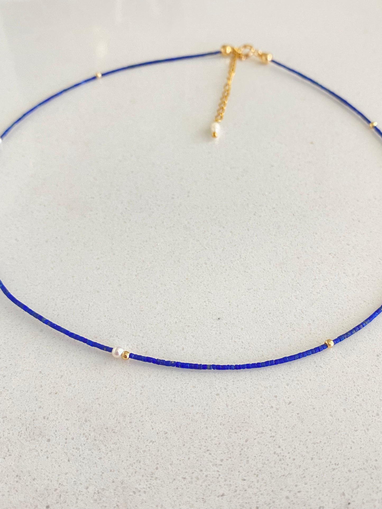 Unique found 1mm Lapis Lazuli Tiny Pearl Choker Necklace Dainty Minimalist Beaded Necklace Dainty Layering Necklace ultra thin choker