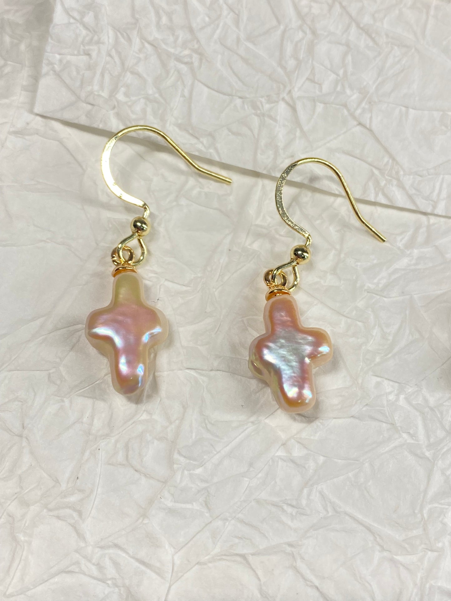 Freshwater baroque pearl cross hoop earring stud earring