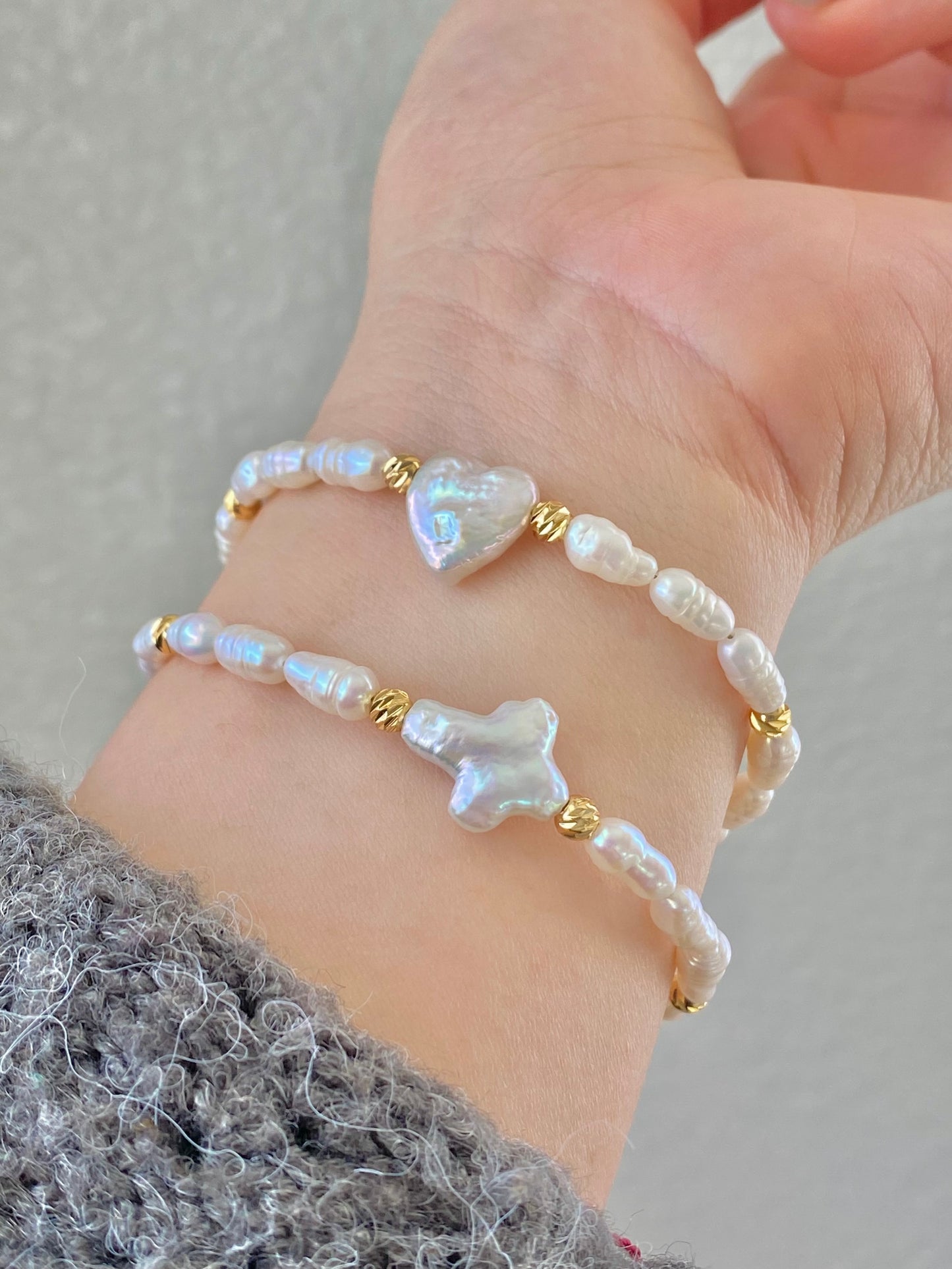 Minimalism Baroque Pearl Heart Cross Bracelet Convertible Choker Necklace Dainty Layering Jewelry gift for her shower gift elegant bracelet