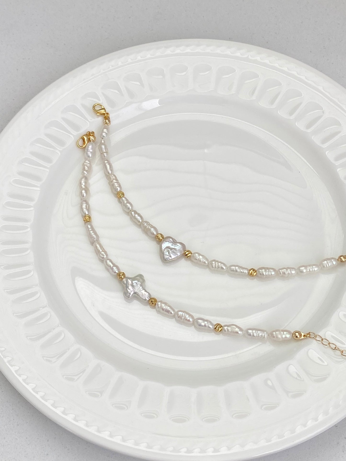 Minimalism Baroque Pearl Heart Cross Bracelet Convertible Choker Necklace Dainty Layering Jewelry gift for her shower gift elegant bracelet
