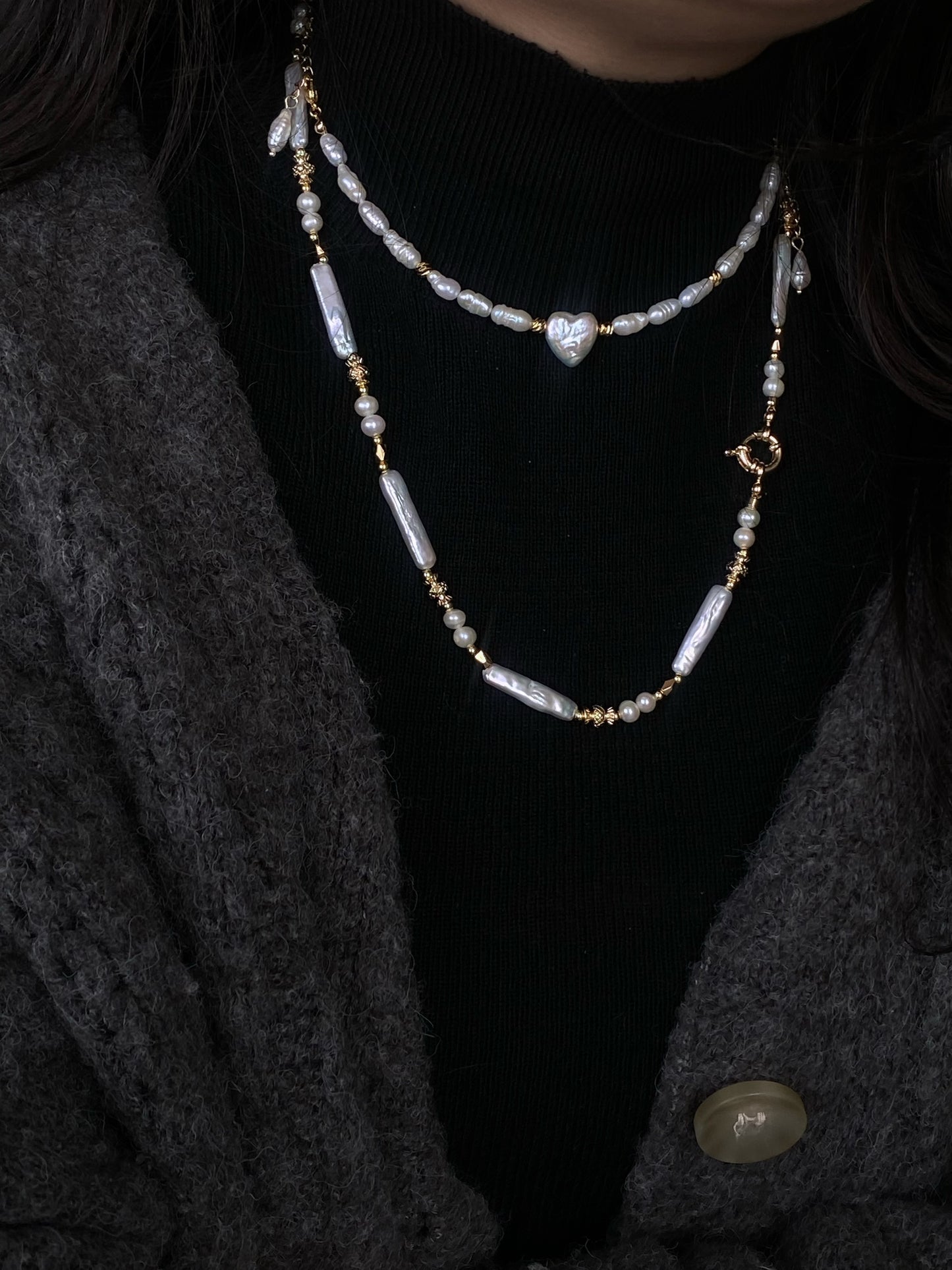 Minimalism Baroque Pearl Heart Cross Bracelet Convertible Choker Necklace Dainty Layering Jewelry gift for her shower gift elegant bracelet