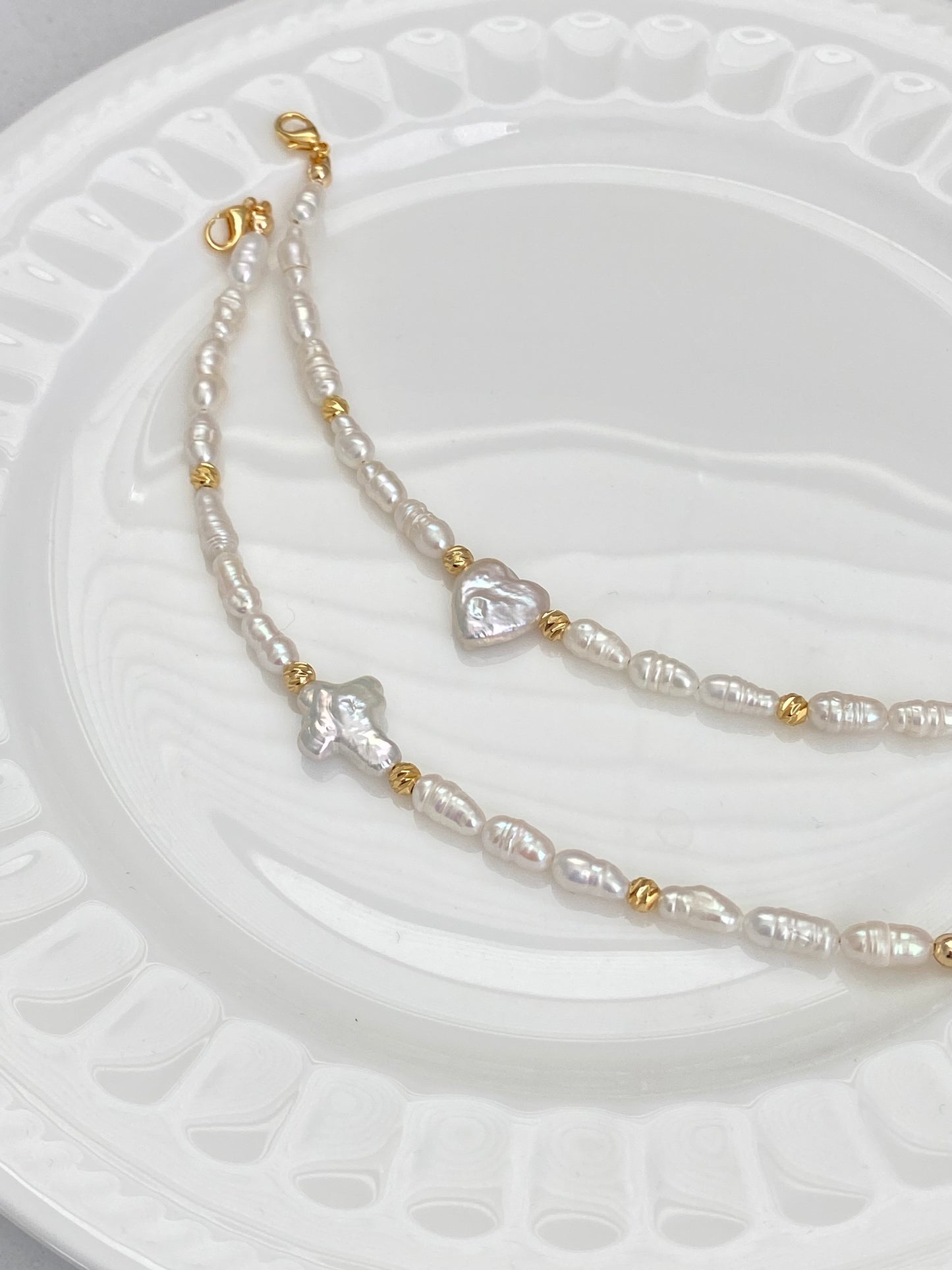 Minimalism Baroque Pearl Heart Cross Bracelet Convertible Choker Necklace Dainty Layering Jewelry gift for her shower gift elegant bracelet