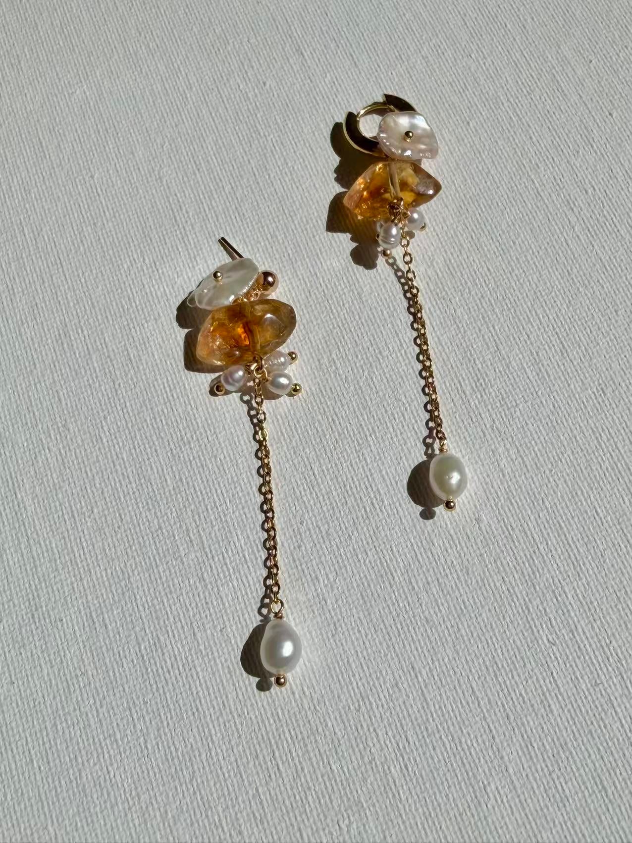 Citrine Baroque Pearl Dangle Earrings Fairycore Gemstone Jewelry