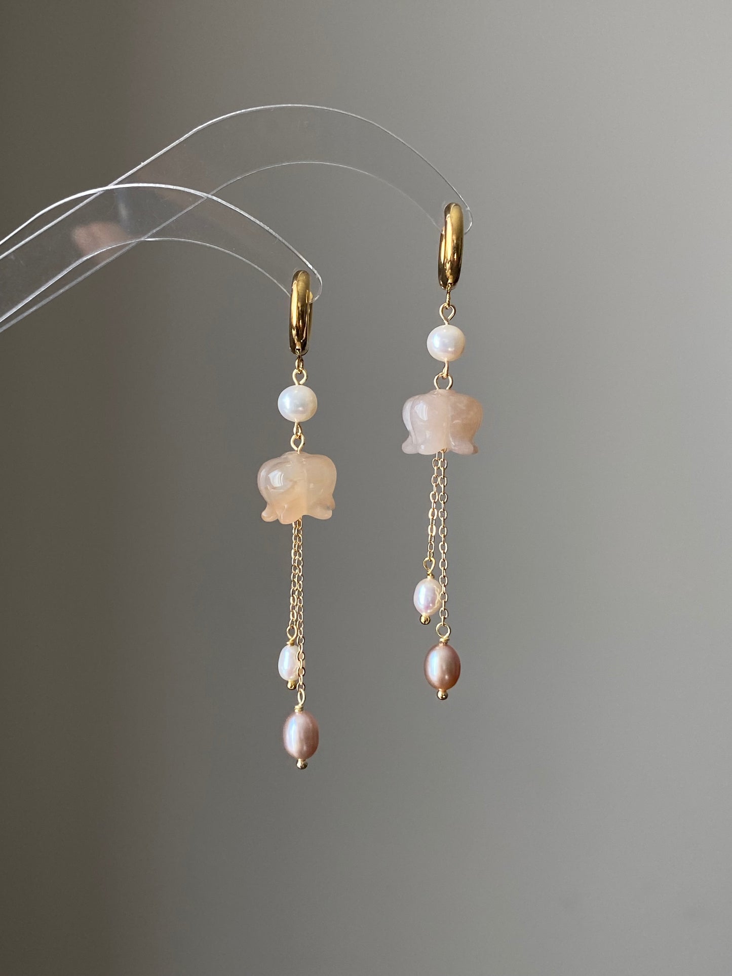 Lily of the Valley Earrings Flower Agate Pearl Dangle Earrings Elegant Handmade Drop Earrings Bridesmaid Gift for Her Dainty tissue earring