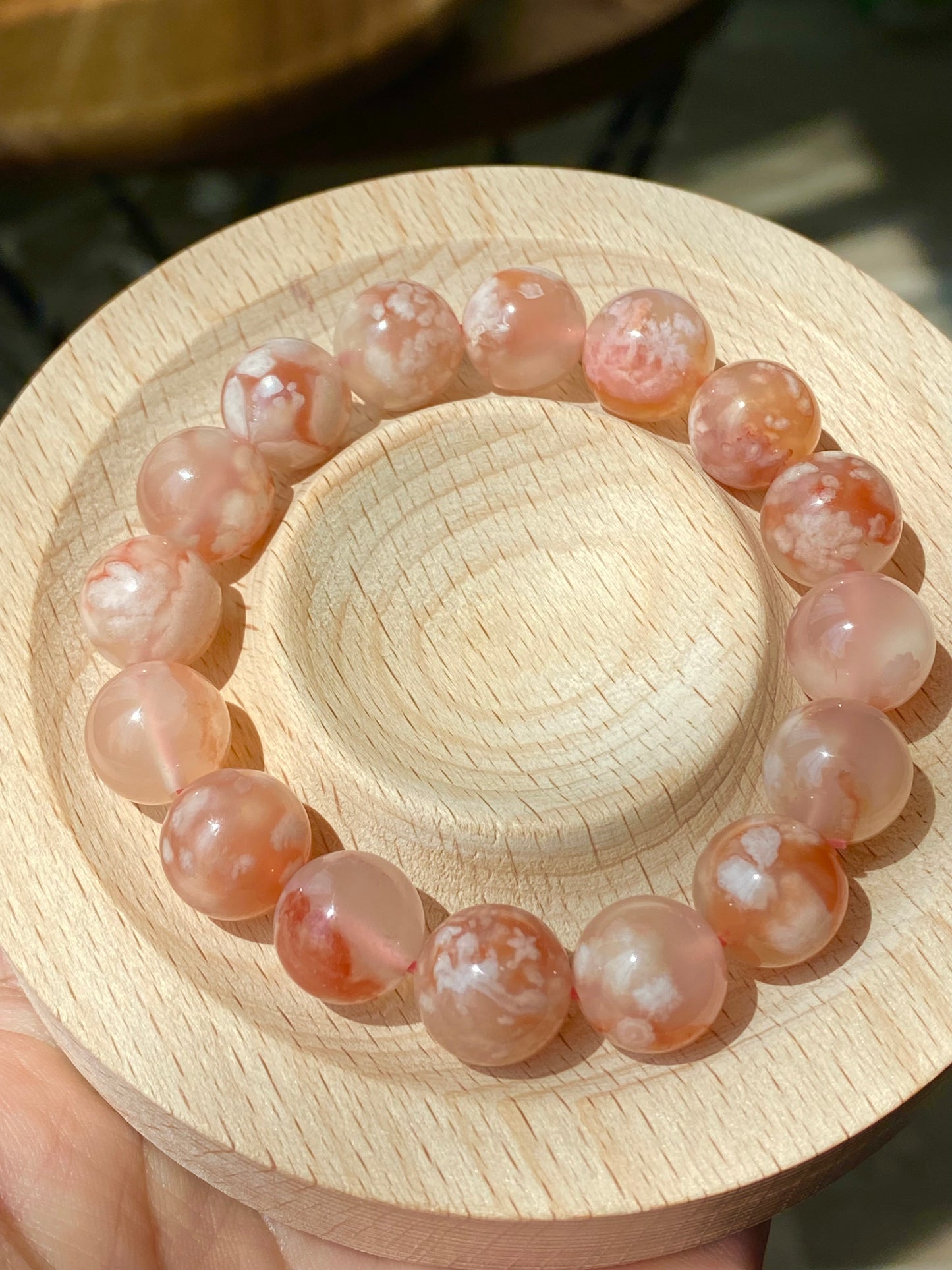 High end grade red tone clear clean flower agate smooth polish round cherry blossom agate,gift for her