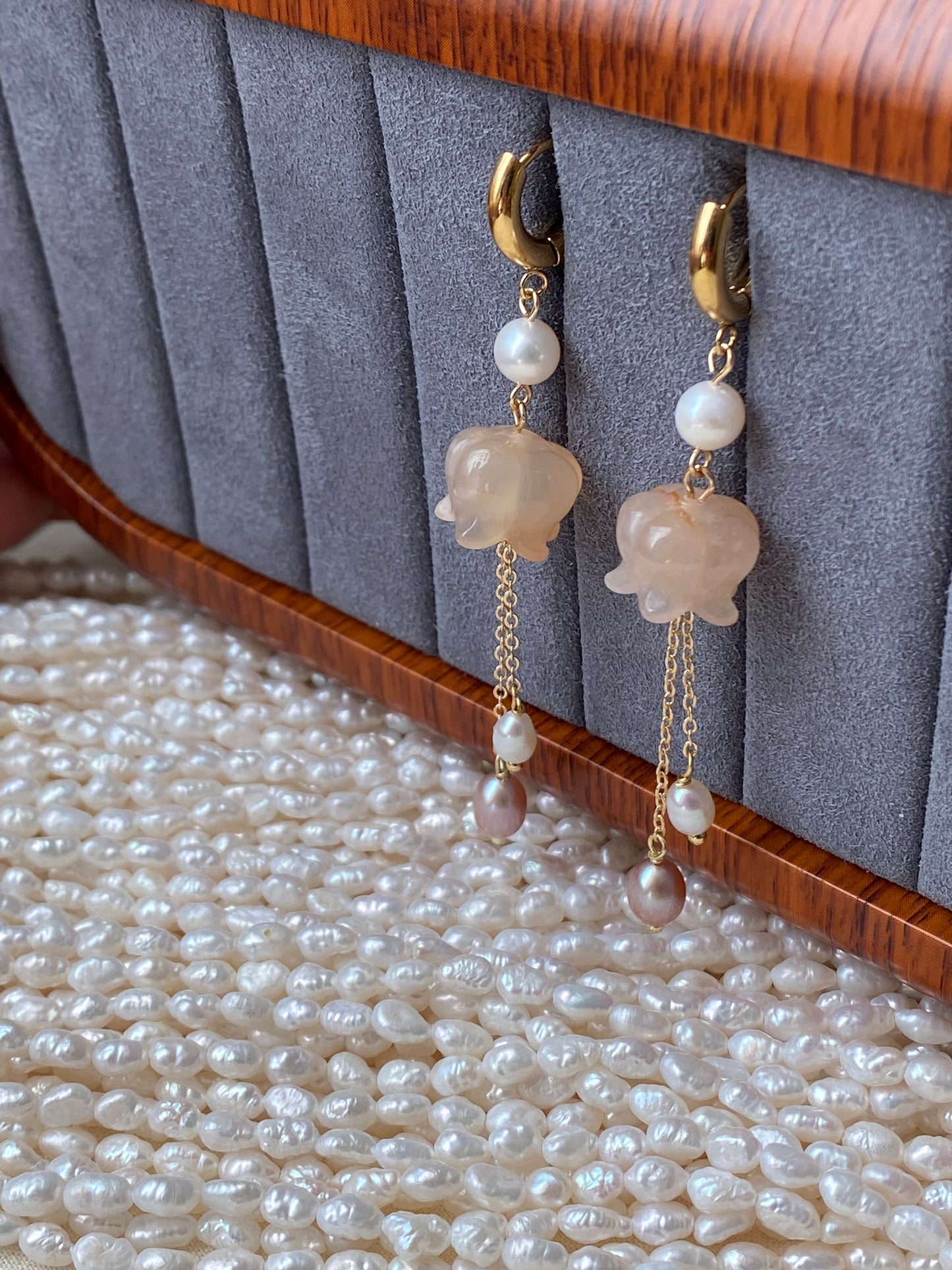 Lily of the Valley Earrings Flower Agate Pearl Dangle Earrings Elegant Handmade Drop Earrings Bridesmaid Gift for Her Dainty tissue earring