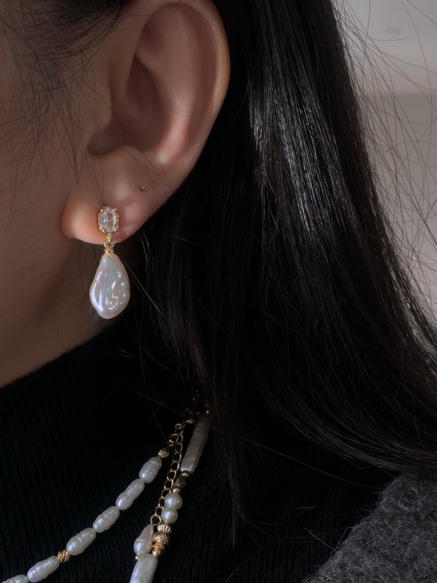 Elegant Rainbow luster Candy Bean Baroque Pearl Dangle Earrings Gold Zircon Dainty Drop Earring gift for her sparkling Wedding Earring