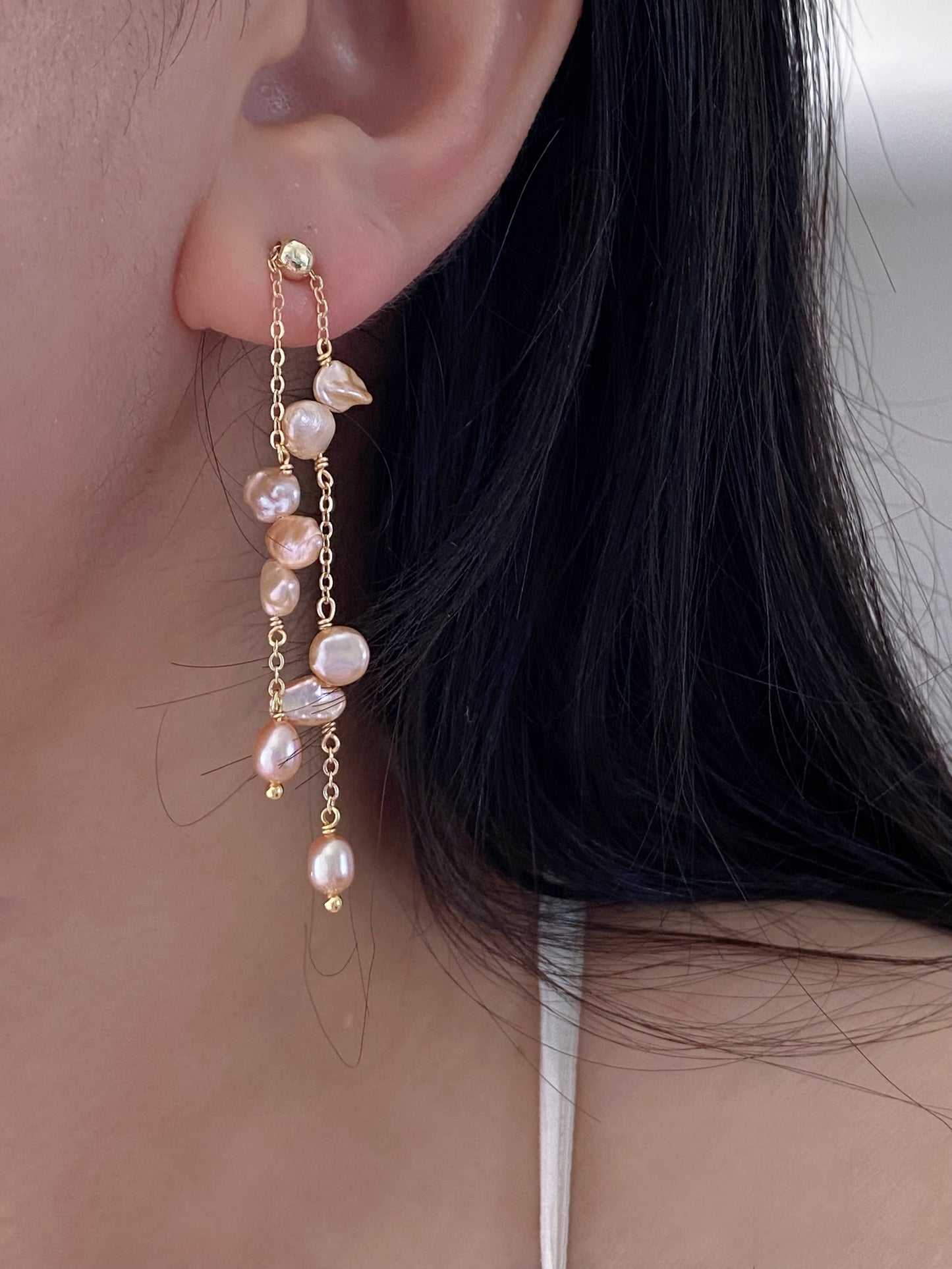 Handmade Baroque Petal Pearl Drop Earrings Adjustable Length Tassel Earrings Inspired by Wisteria Dainty romance Bridesmaid Gift for her