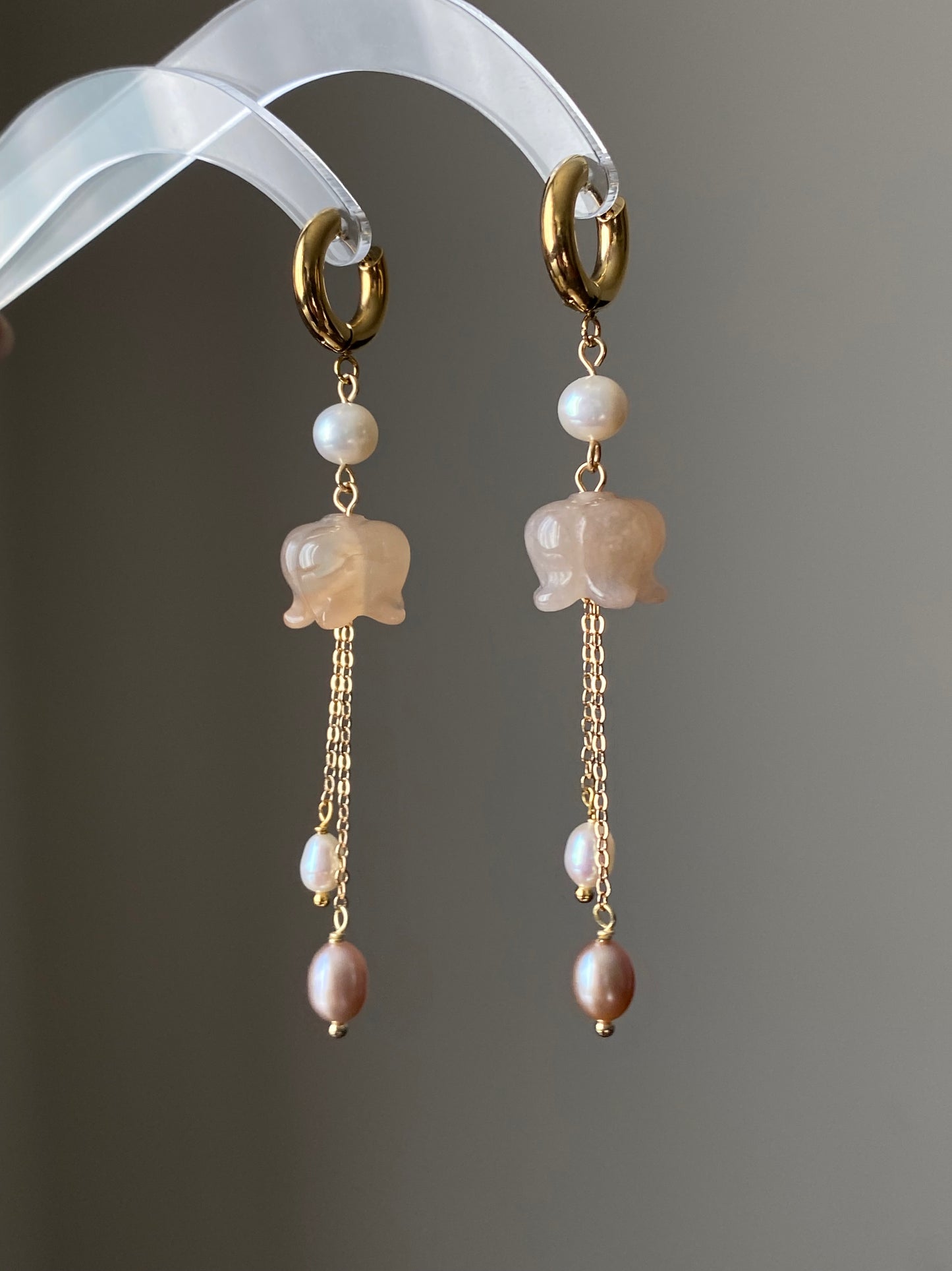Lily of the Valley Earrings Flower Agate Pearl Dangle Earrings Elegant Handmade Drop Earrings Bridesmaid Gift for Her Dainty tissue earring