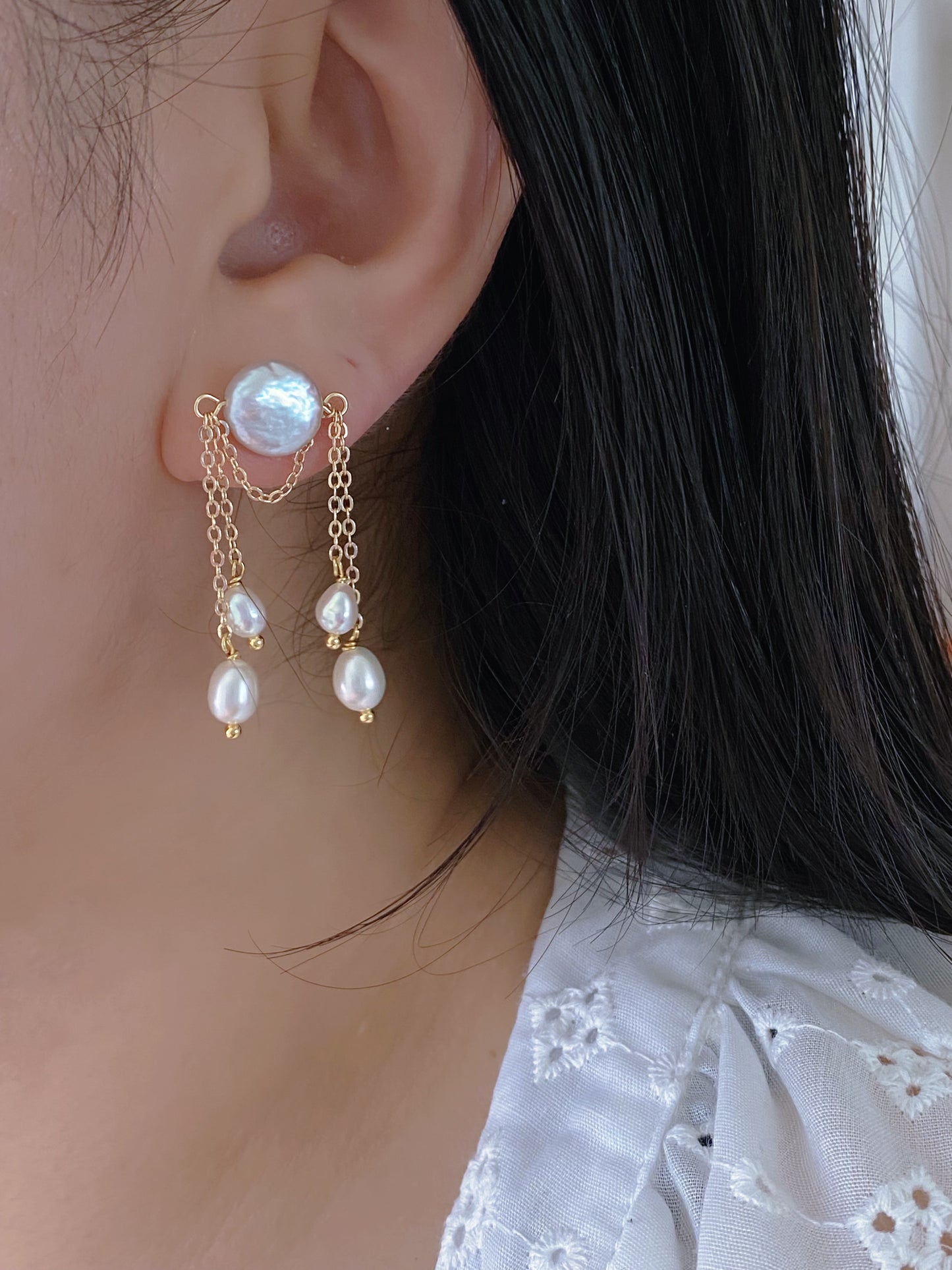 Handmade Vintage-Inspired Baroque Pearl Tassel Elegant Earrings Dangle Studs Earring modern artistry earring Bridesmaid Gift for her