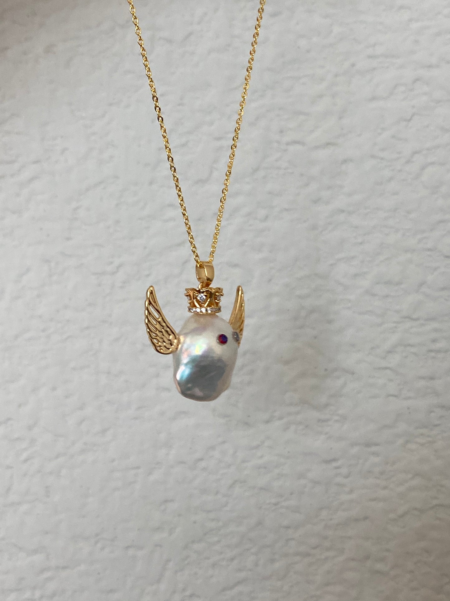 Cute white fireball baroque pearl handcraft angel with crown pendant,gift for her,gift for him,anniversary gift