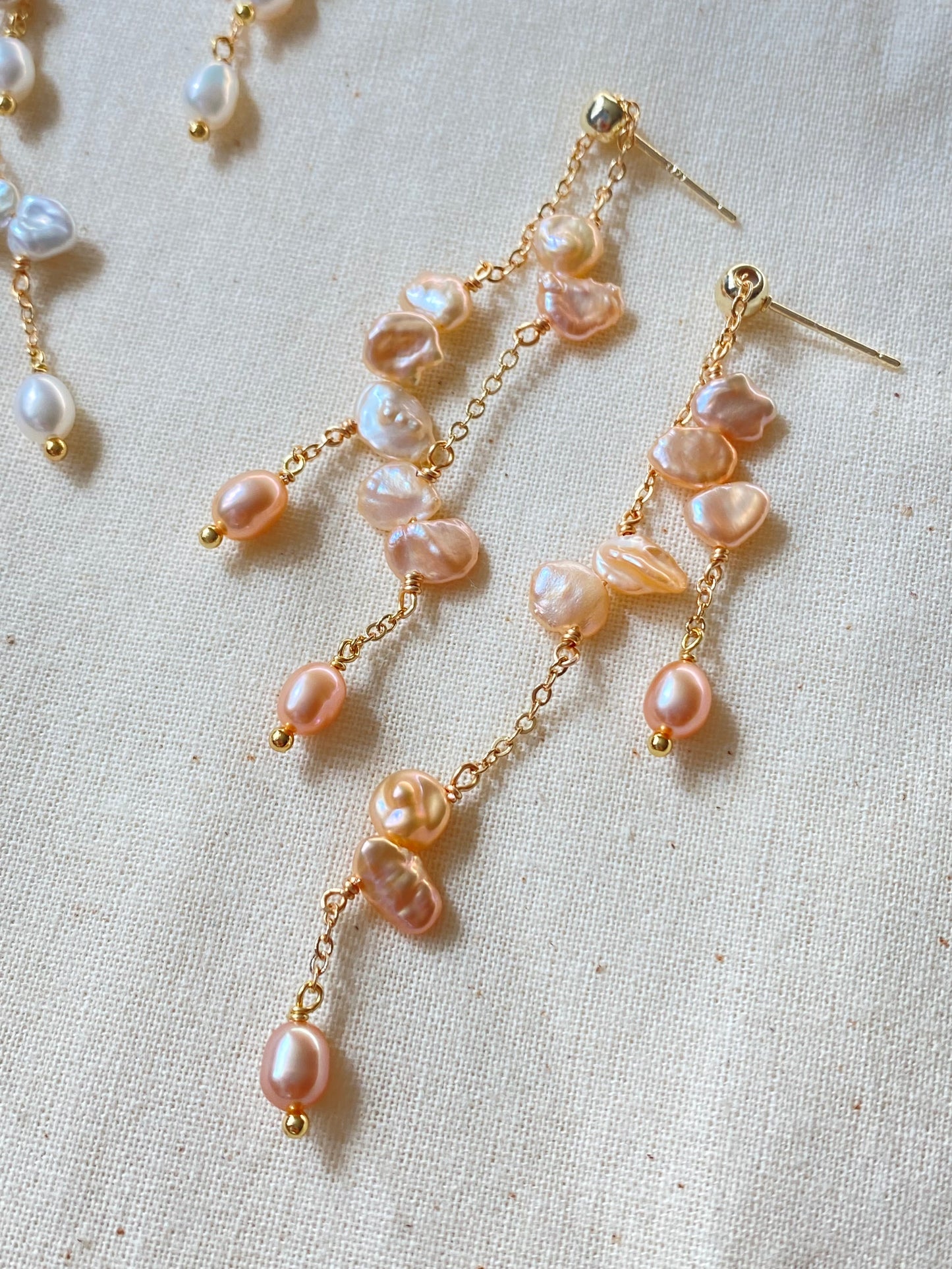 Handmade Baroque Petal Pearl Drop Earrings Adjustable Length Tassel Earrings Inspired by Wisteria Dainty romance Bridesmaid Gift for her