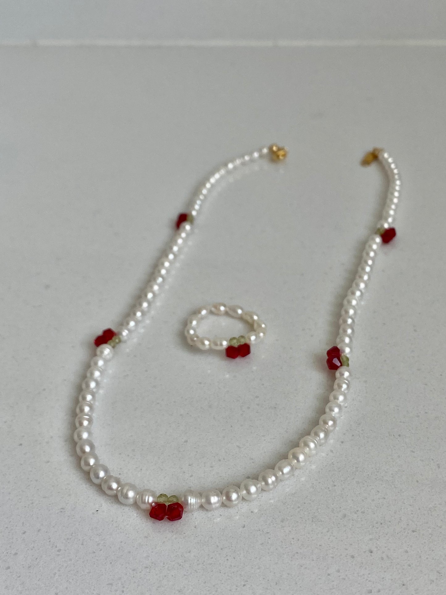 Cherry Pearl Necklace, Freshwater Pearl Choker, Handmade Fruit Jewelry, Dainty Pearl Ring, Summer Pearl Necklace, Cute Jewelry Gift for her