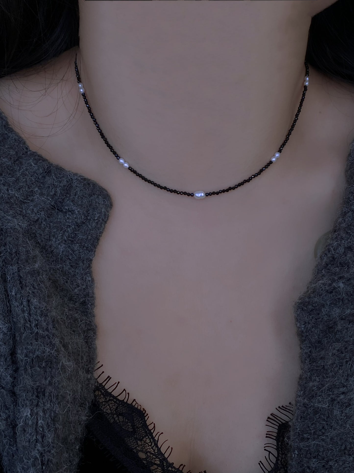Minimalist Baroque Pearl super sparkling Dainty Black and white Modern Layering Chocker Necklace gift for her gift to them