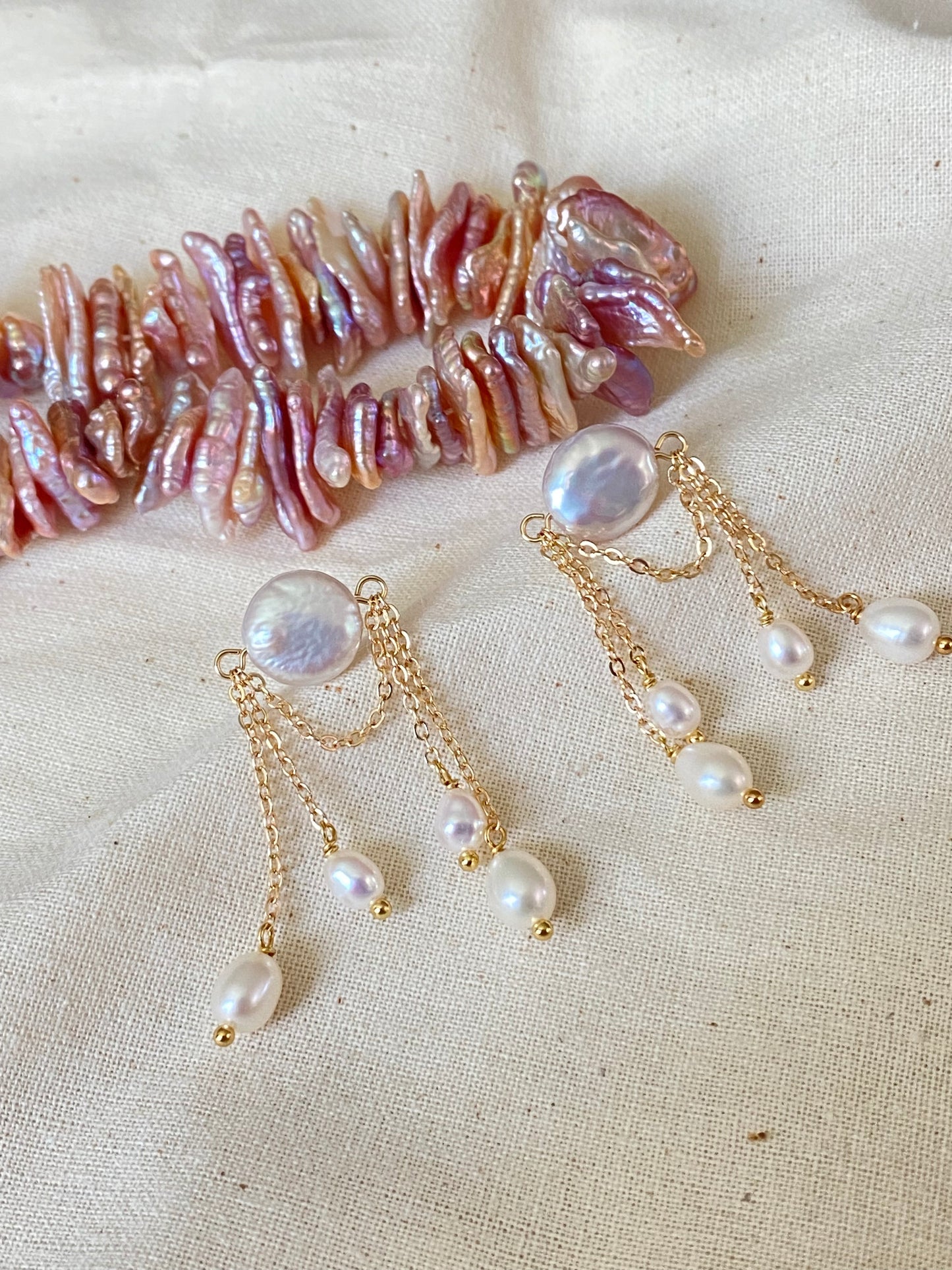 Handmade Vintage-Inspired Baroque Pearl Tassel Elegant Earrings Dangle Studs Earring modern artistry earring Bridesmaid Gift for her