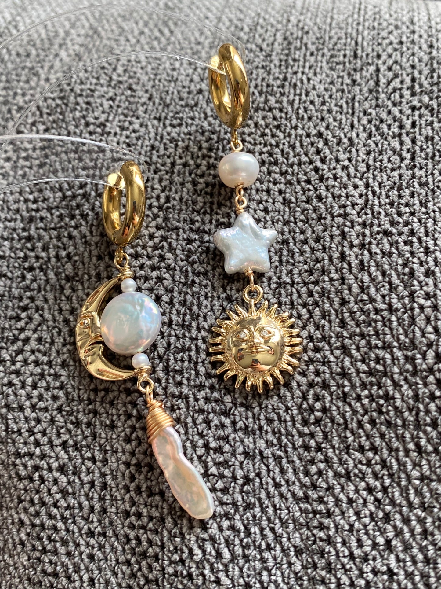 Sun Moon Baroque Pearl Asymmetrical Earrings Freshwater Pearl Earrings Celestial Jewelry Handmade Fairycore Bridesmaid Gift for Her