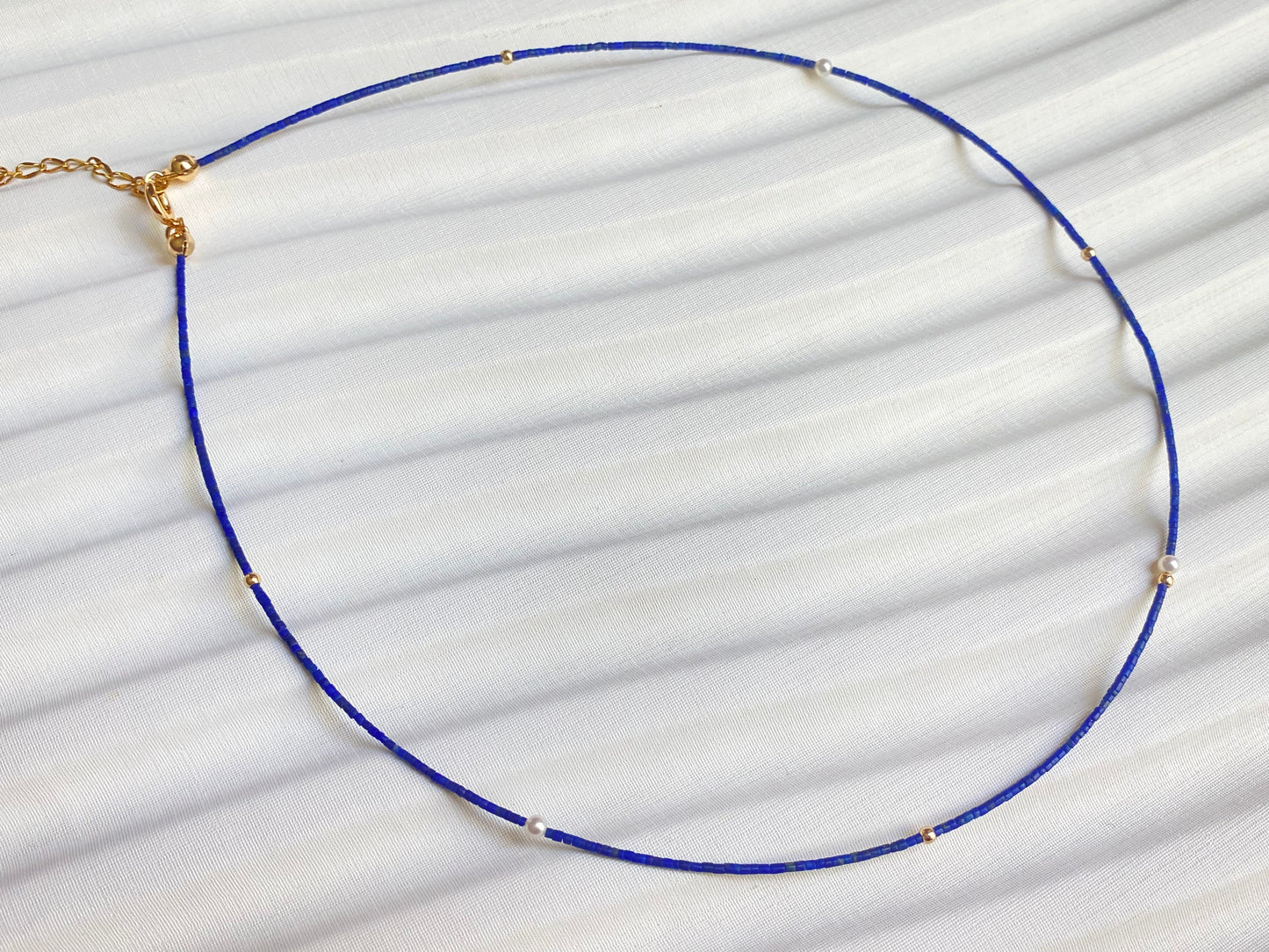 Unique found 1mm Lapis Lazuli Tiny Pearl Choker Necklace Dainty Minimalist Beaded Necklace Dainty Layering Necklace ultra thin choker