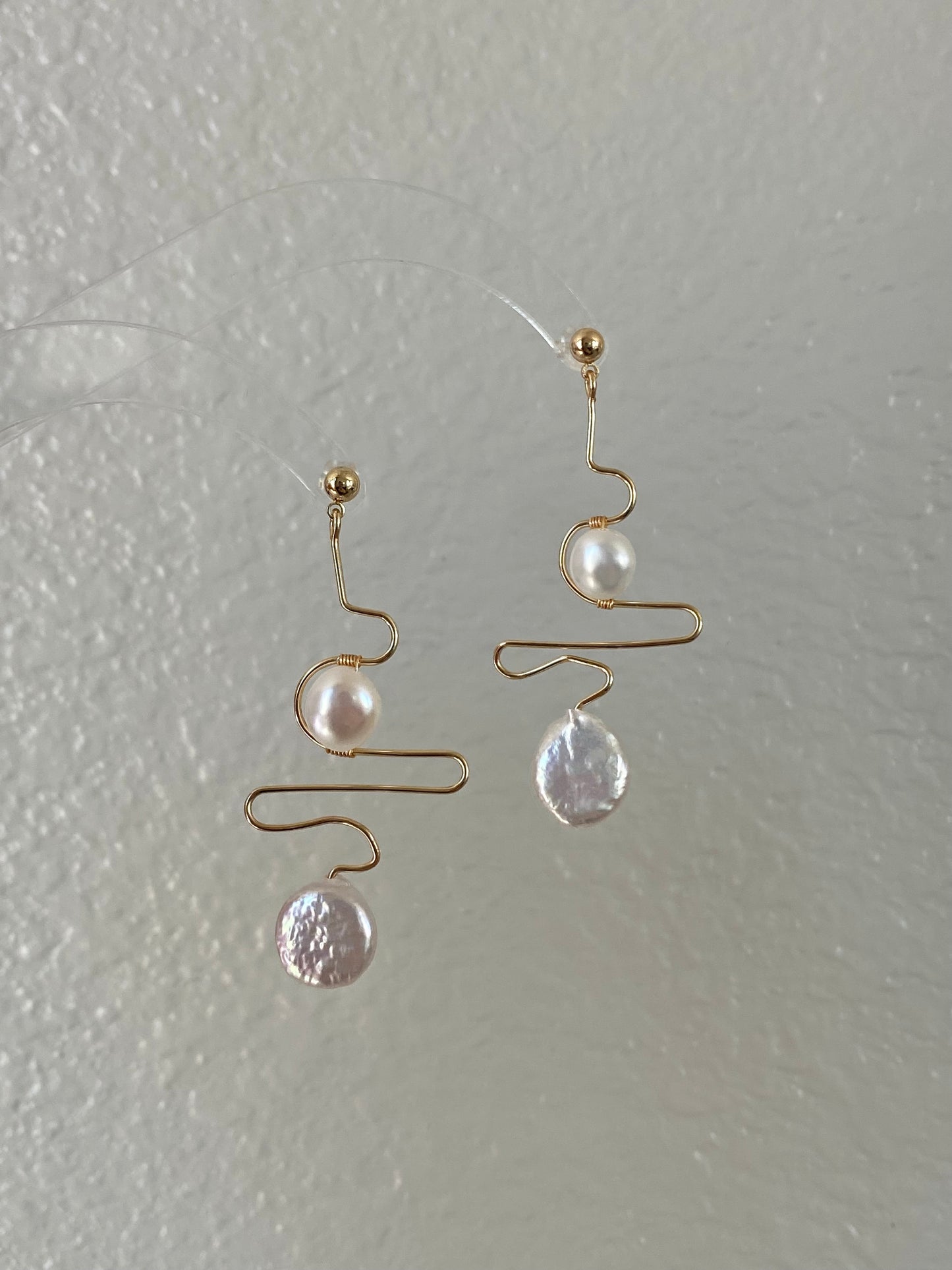 Handmade Unique Minimalist Line Art Baroque Pearl stud Earrings Modern Design Earring Bridesmaid Gift Birthday gift for her Elegant Earring