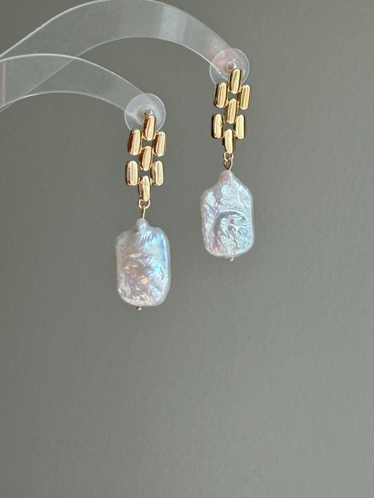Square Baroque Pearl Woven Link Earrings – Modern Chic Drop Earrings