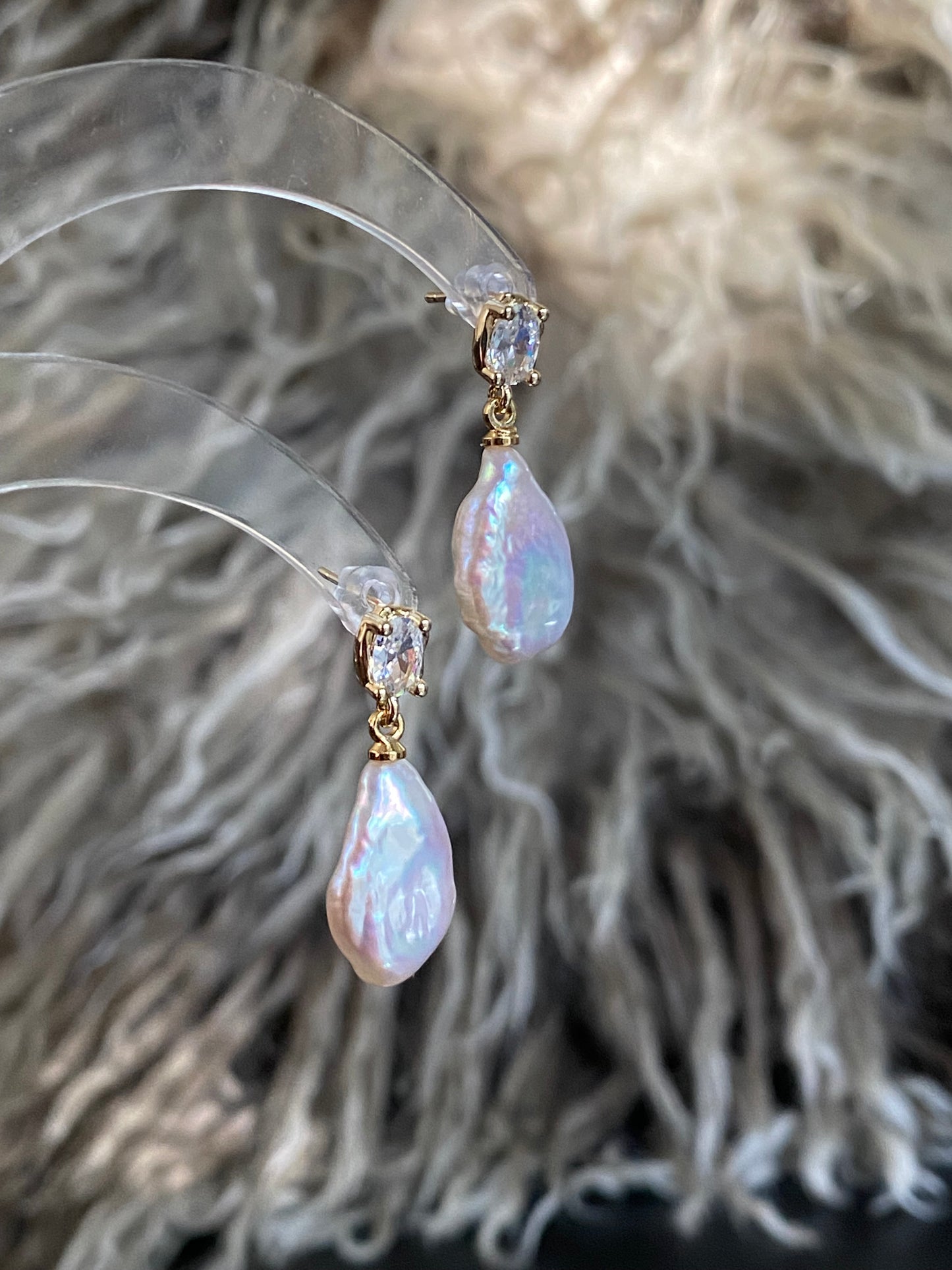 Elegant Rainbow luster Candy Bean Baroque Pearl Dangle Earrings Gold Zircon Dainty Drop Earring gift for her sparkling Wedding Earring