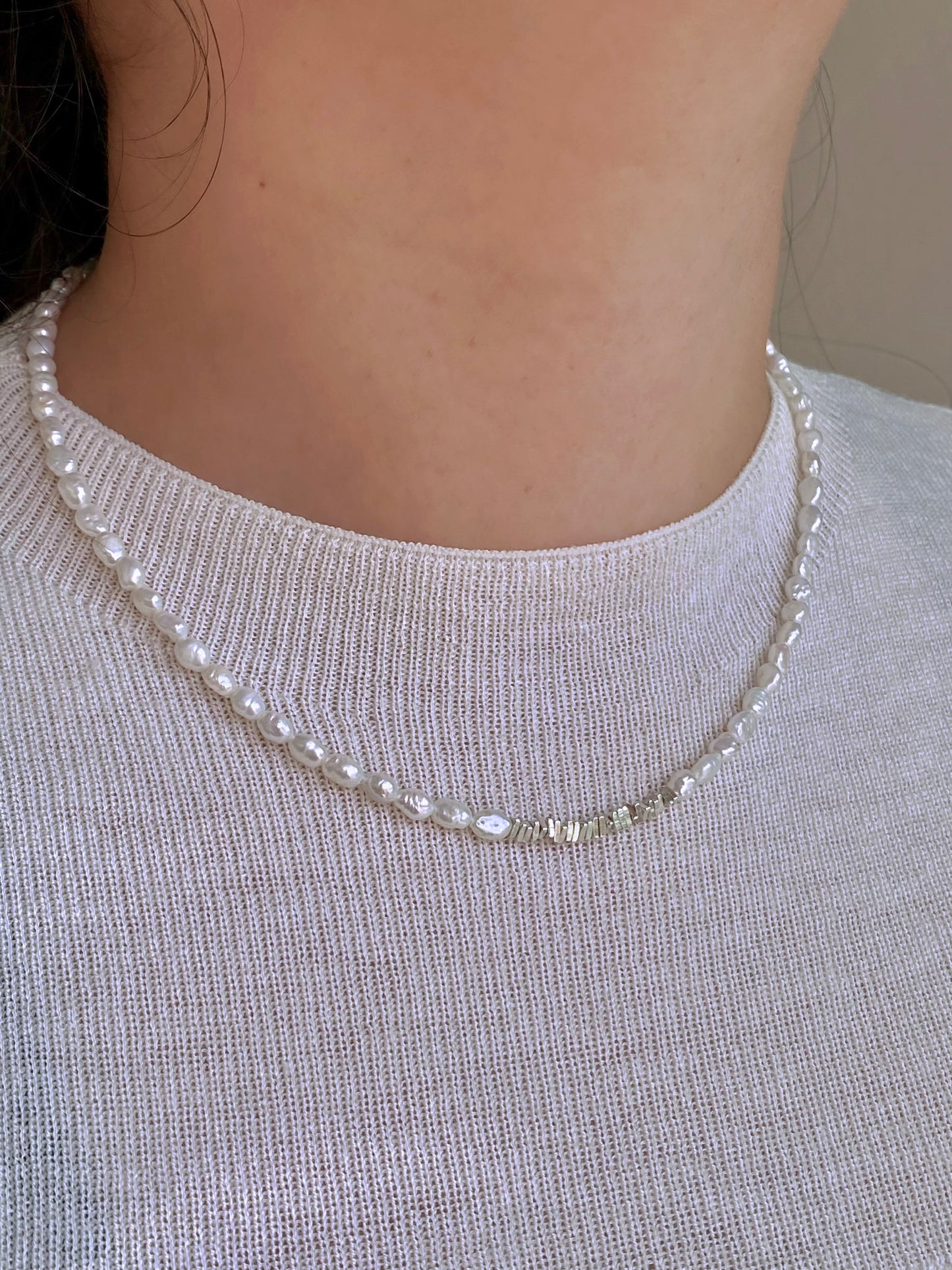 Elegant Keshi Pearl Necklace, 3mm+ Freshwater Pearls with Sterling Silver Necklace Dainty Minimalist Layering Necklace, Gift for Her