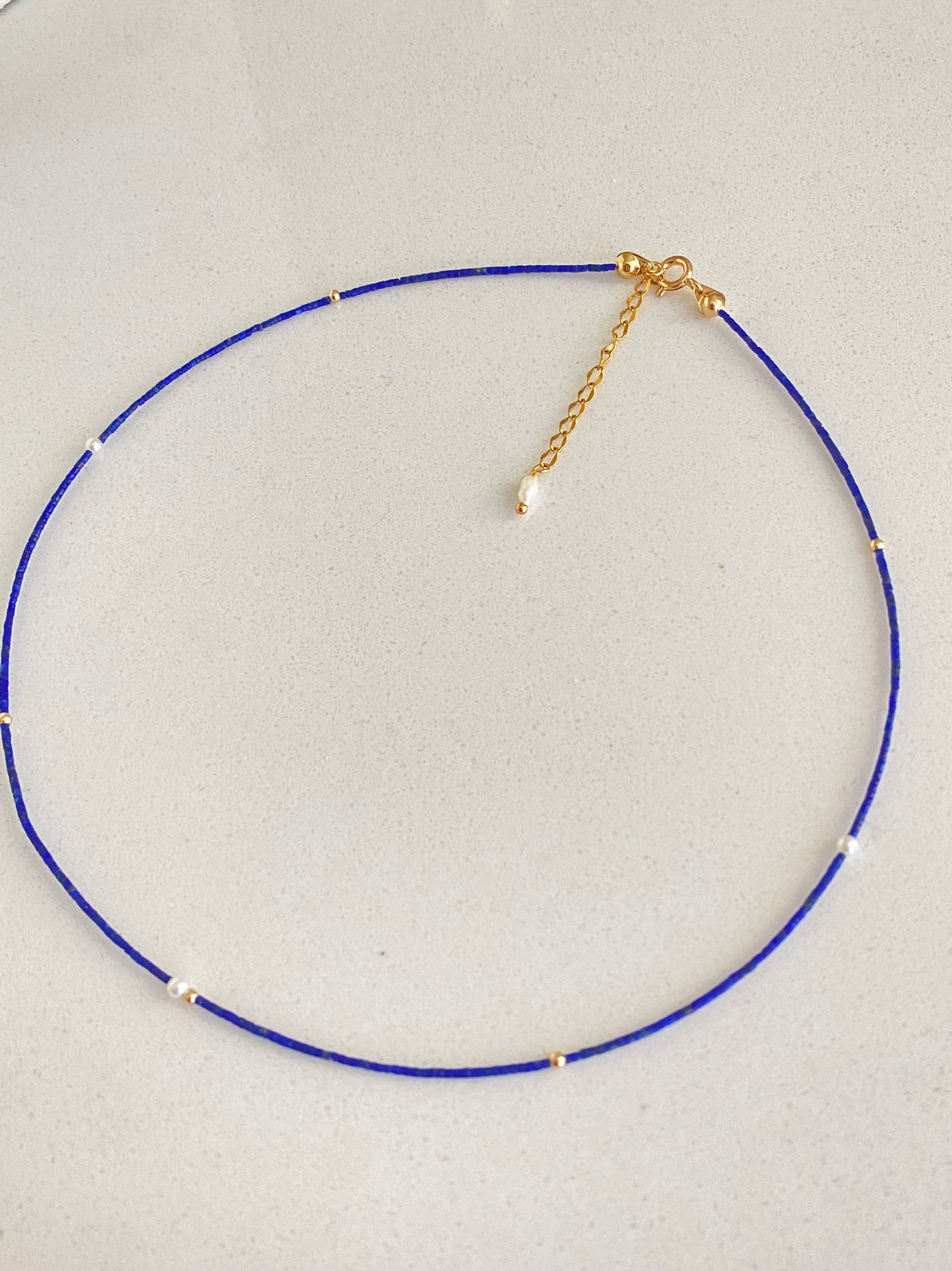 Unique found 1mm Lapis Lazuli Tiny Pearl Choker Necklace Dainty Minimalist Beaded Necklace Dainty Layering Necklace ultra thin choker