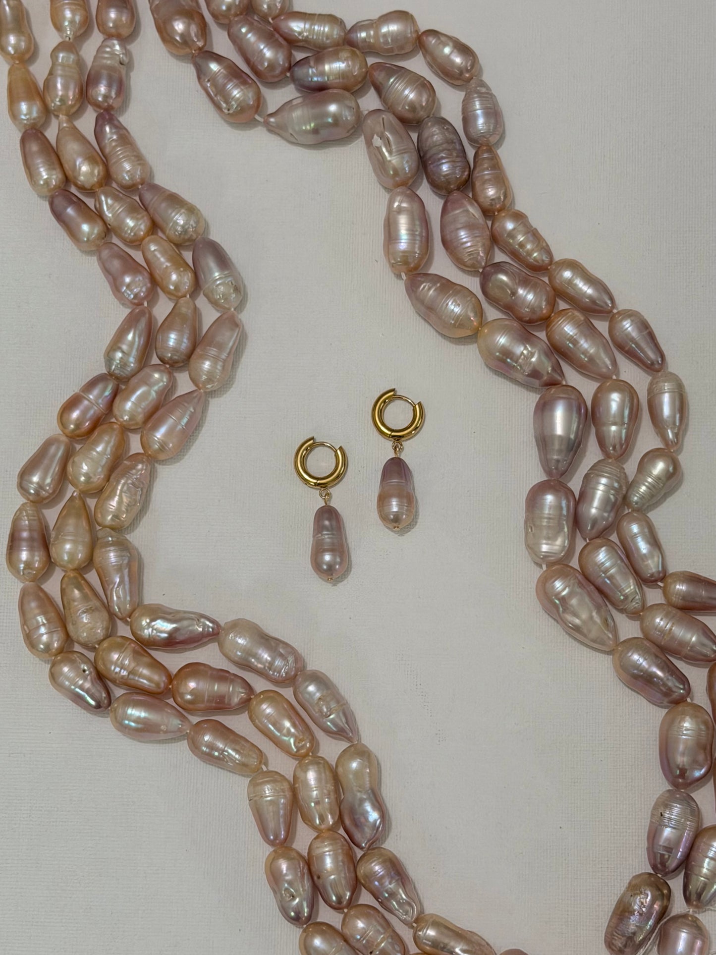 Iridescent Mermaid Pearl Hoop Earrings Baroque Bullet Dangles